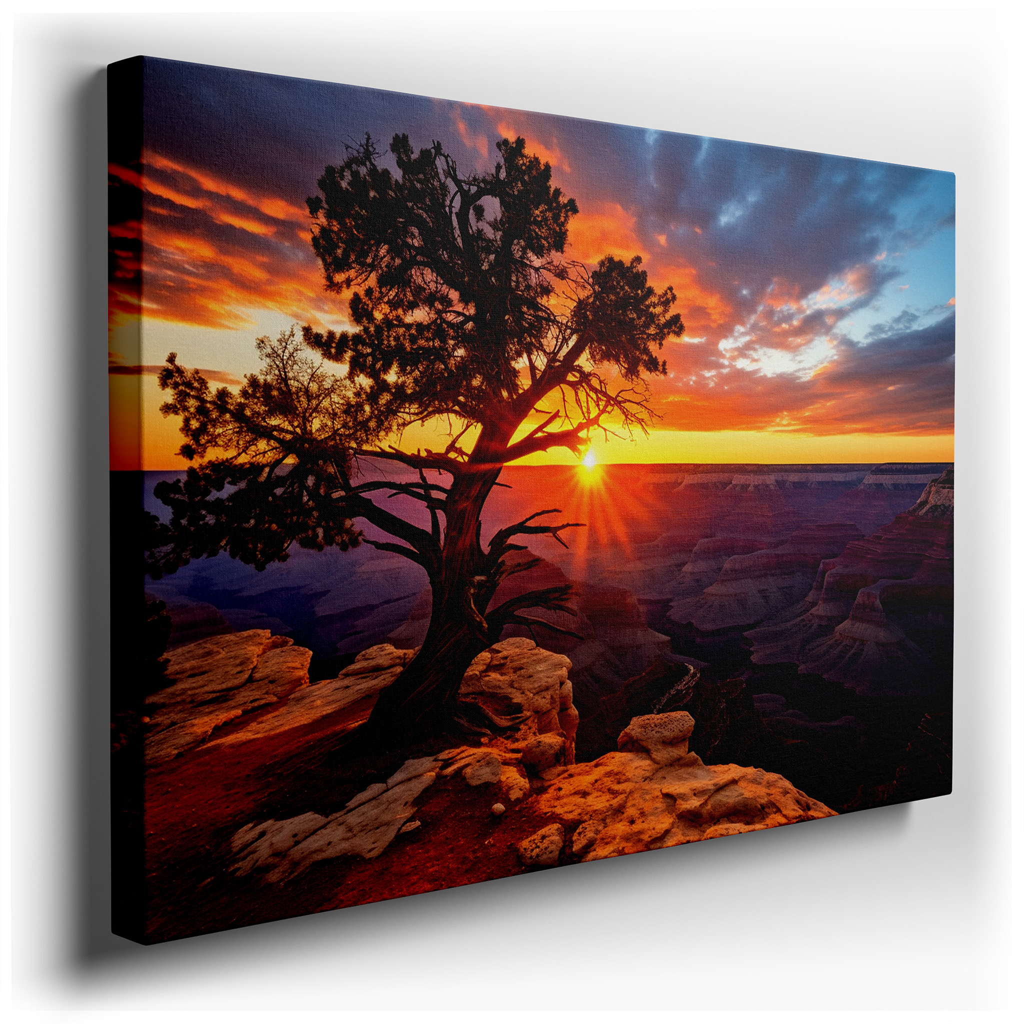 Grand Canyon Sunset and Silhouetted Tree - Nature's Masterpiece Large Wall Art, Canvas Wall Art, Wall Decor for Office