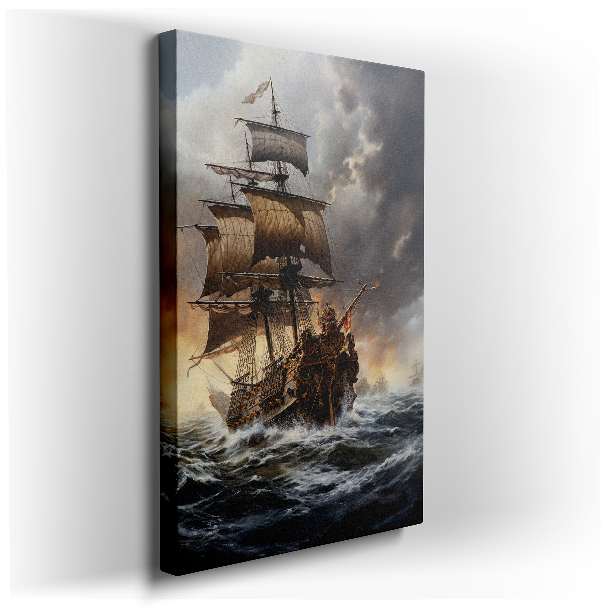 Grand Sailing Ship in Stormy Seas Large Canvas Wall Art for Office, Bedroom, and Living Room Decor wrapped canvas -