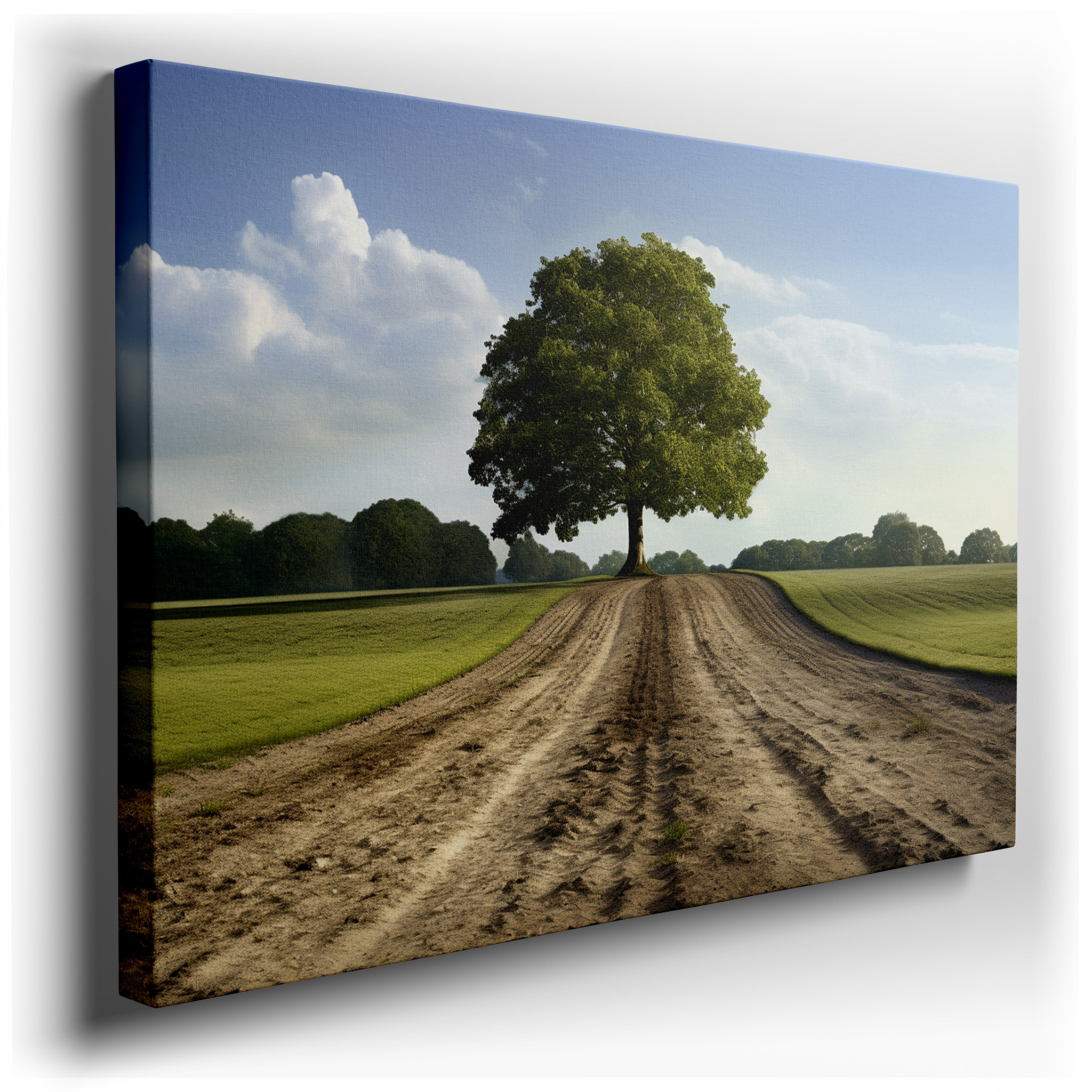 Grand Tree in Majestic Solitude on a Dusty Path - Large Canvas Wall Art for Office, Bedroom, and Living Room Decor