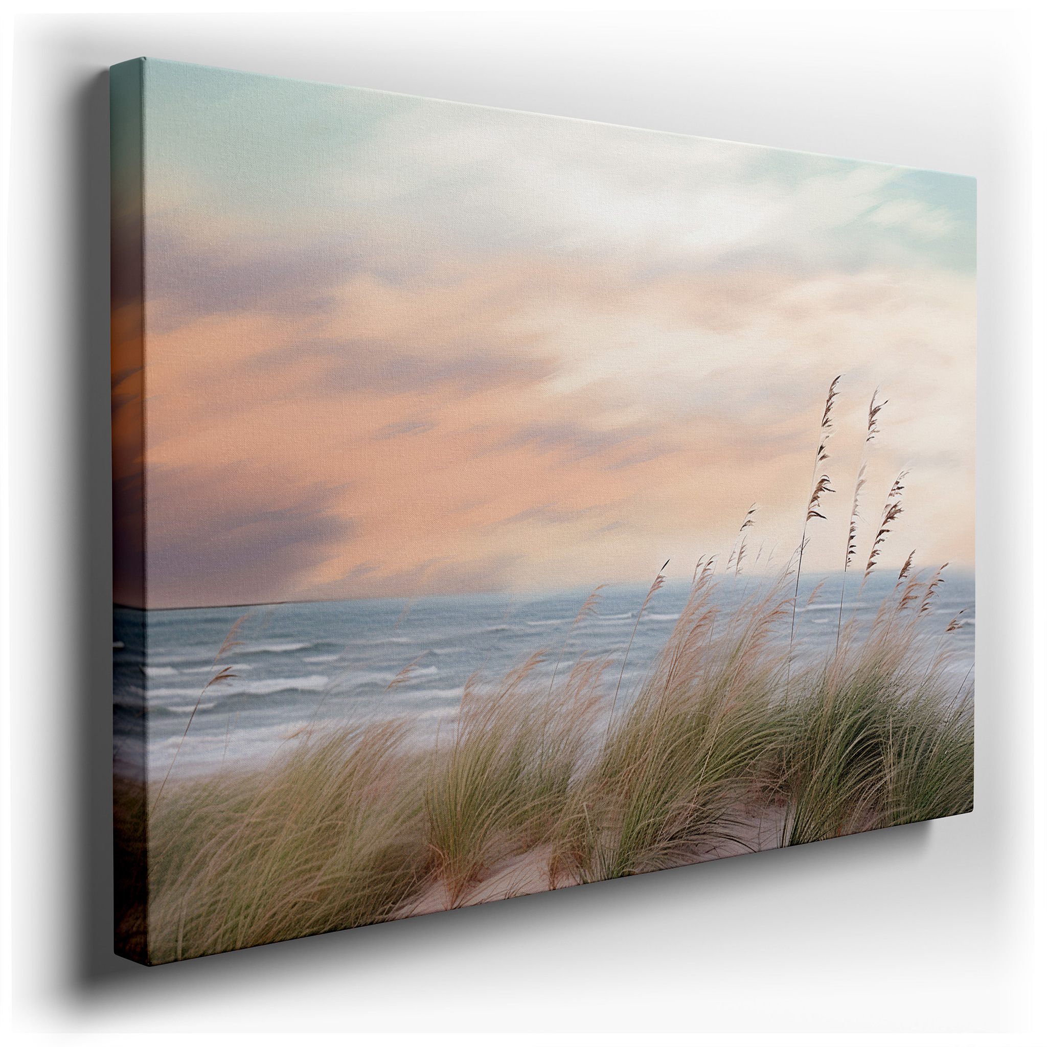 Grassy Seaside Dunes at Twilight: Tranquil Nature Masterpiece - Large Canvas Wall Art for Office and Bedroom Decor