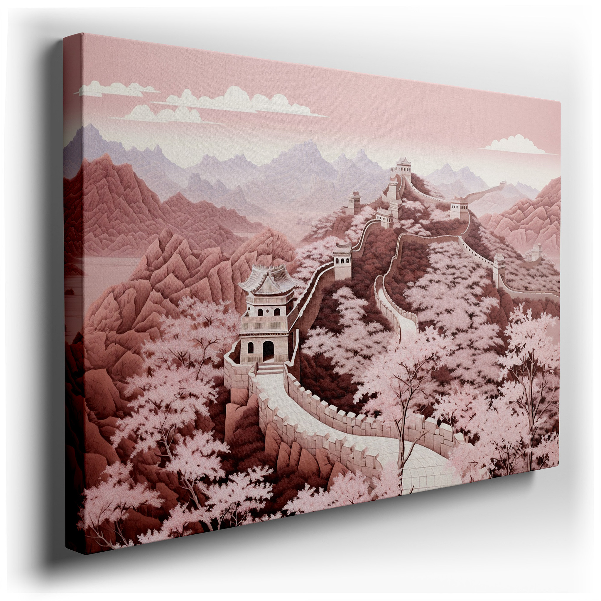 Great Wall of China Canvas Print Featuring Rugged Mountains and Autumn Foliage - Large Wall Art for Office and Bedroom