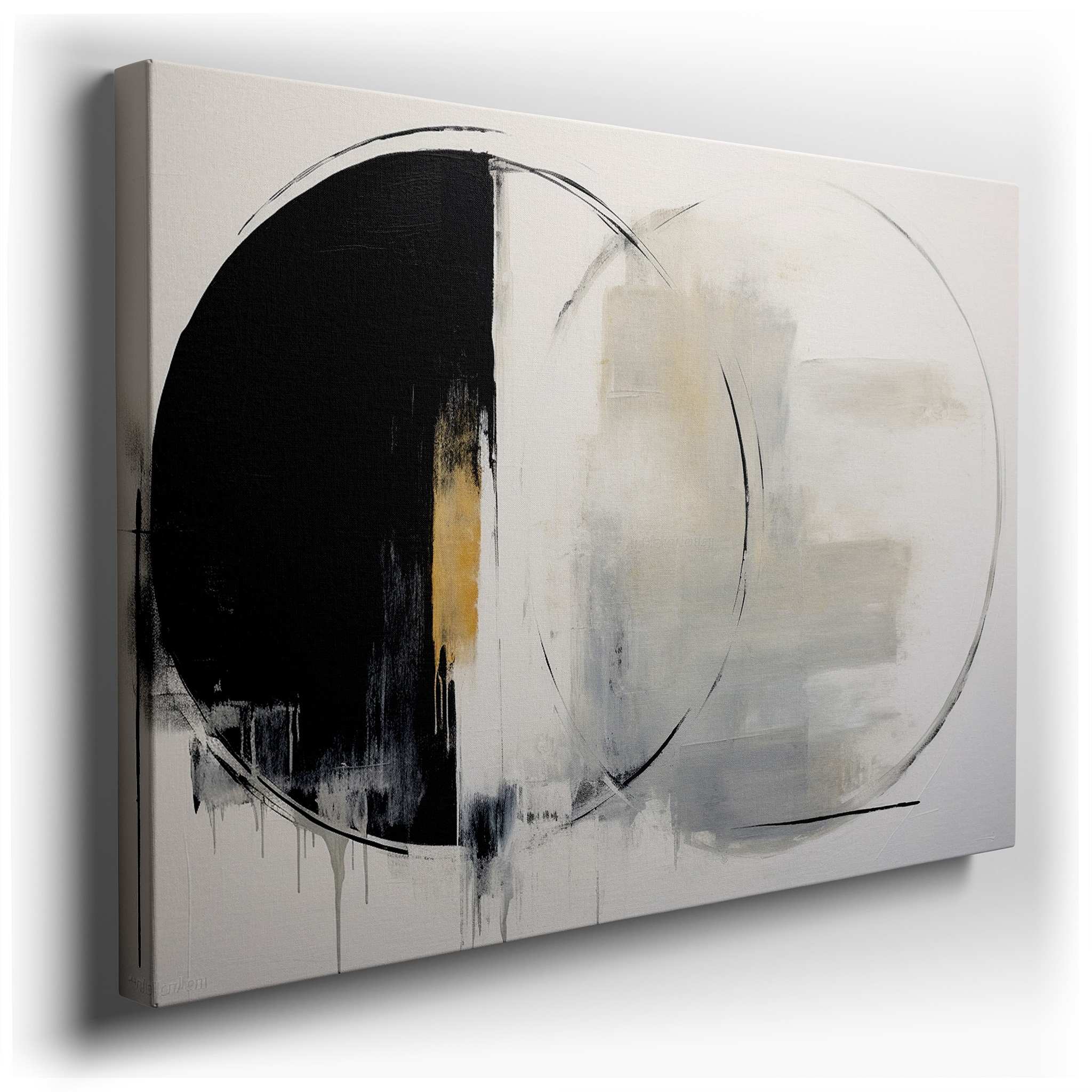 Harmonious Minimalism: Large Wall Art Featuring Perfect Circles and Subtle Shadows, Ideal for Office, Bedroom, and