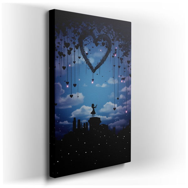 Heart-Shaped Constellation Over Girl on Cliff - Surreal Canvas Wall Art