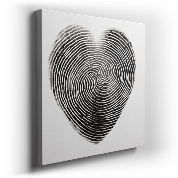 Heart-Shaped Fingerprint Canvas - Black and White Wall Art