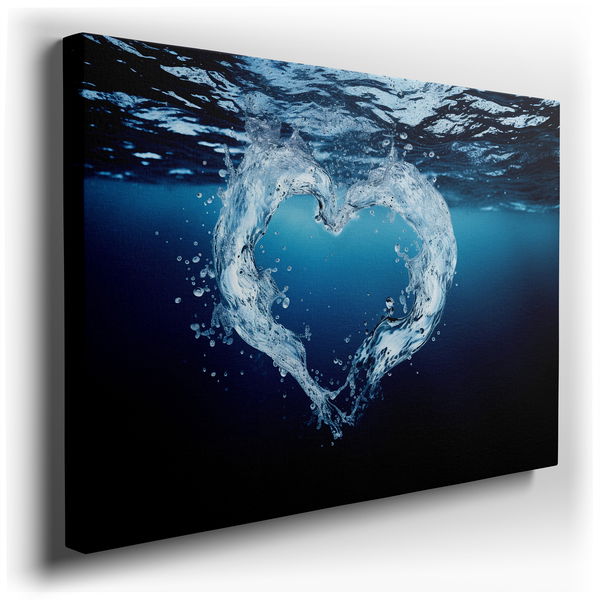 Heart-Shaped Water Splash - Serene Blue Canvas Wall Art
