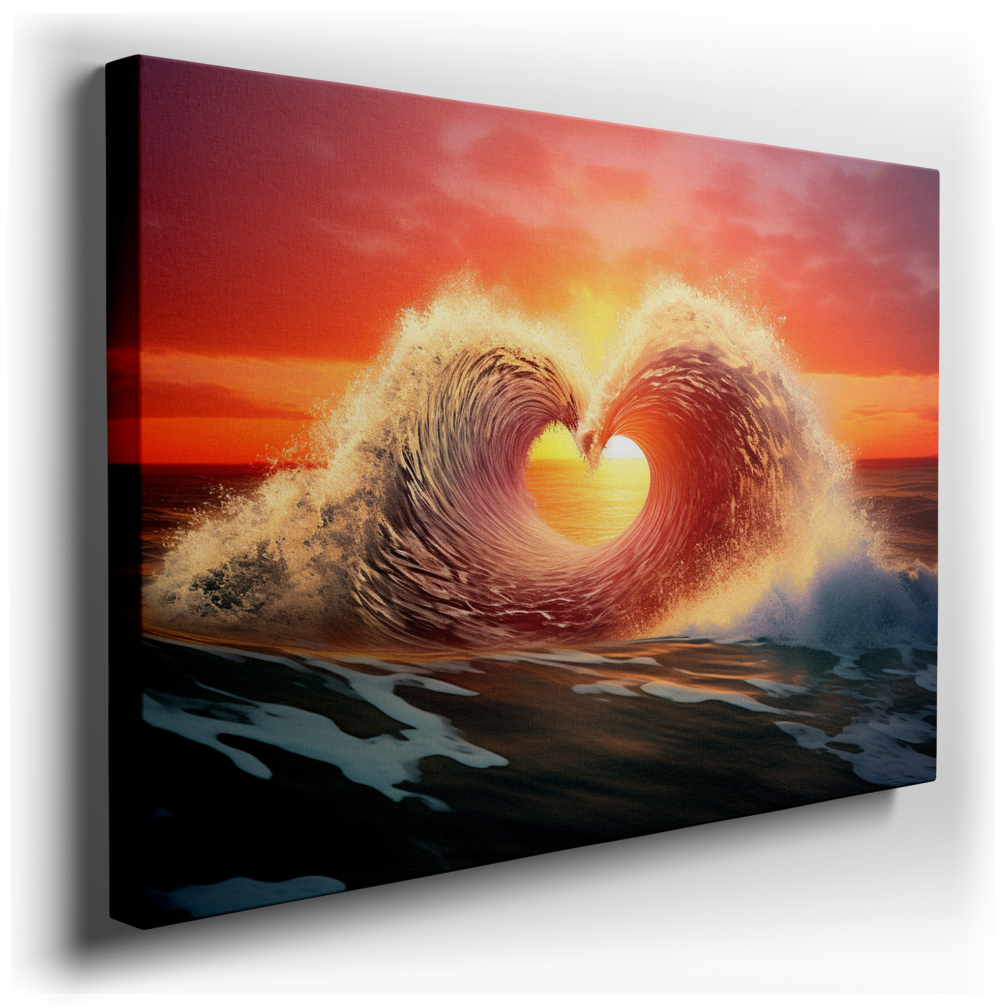 Heart - Shaped Wave at Sunset: Symbolizing Love in Nature's Beauty - Large Wall Art, Canvas Wall Art, Wall Decor for