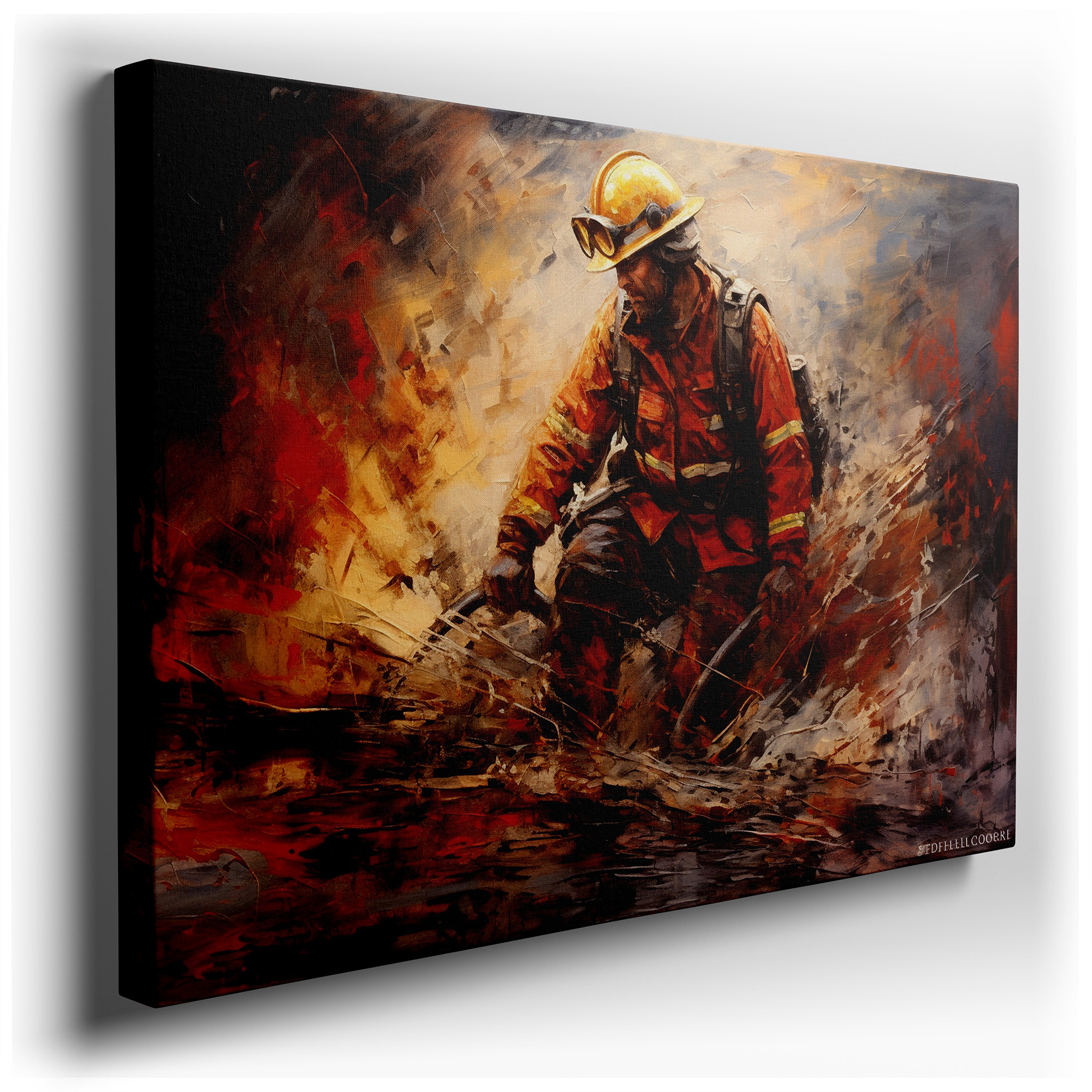 Heroic Firefighter in Action Amidst Flames and Smoke Large Wall Art, Canvas Wall Art, Wall Decor, Office Wall Art