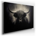 Highland Cow Portrait - Monochrome Canvas Wall Art