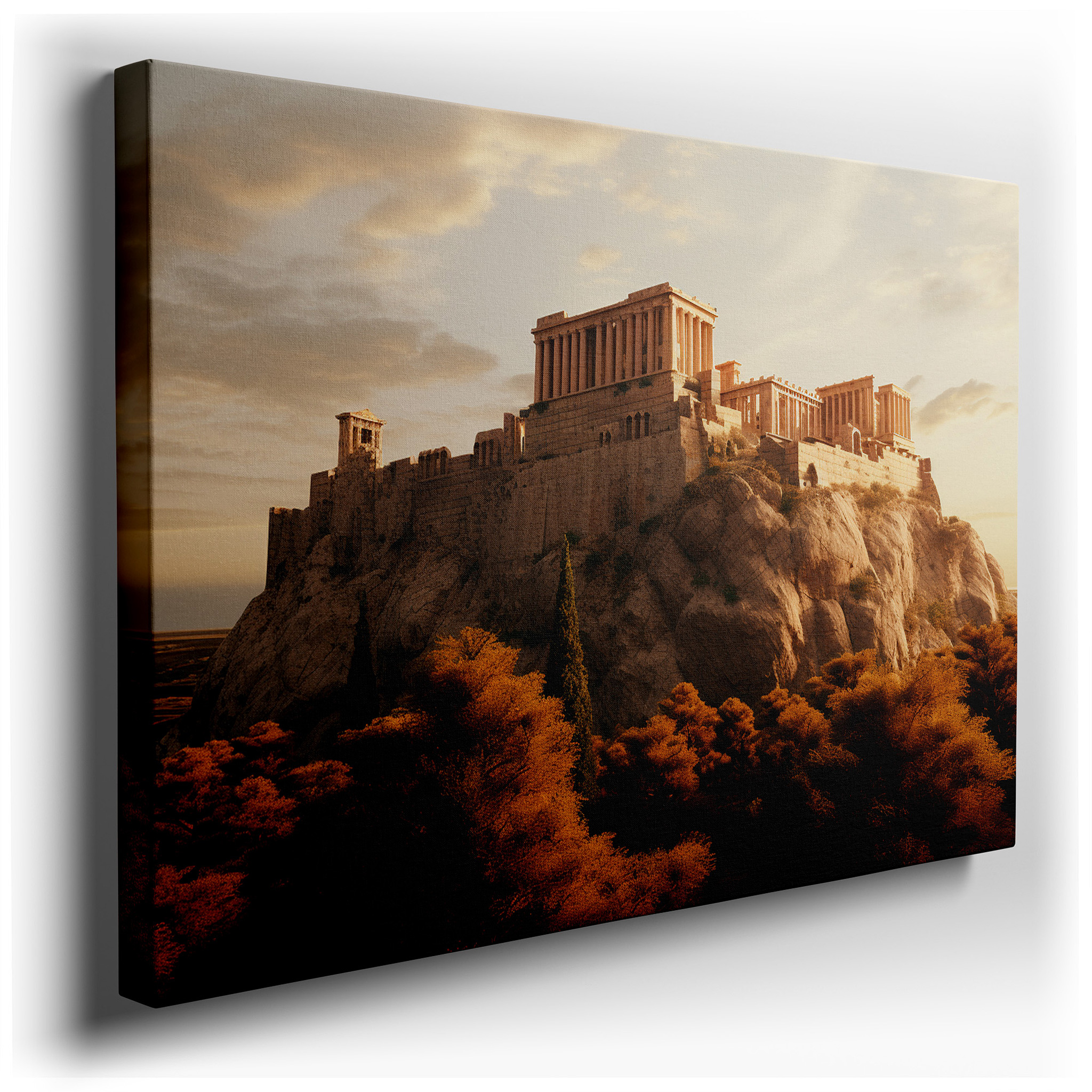 Historic Ruins Surrounded by Autumn's Vibrant Leaves - A Pictorial Exploration of History and Nature Large Wall Art,