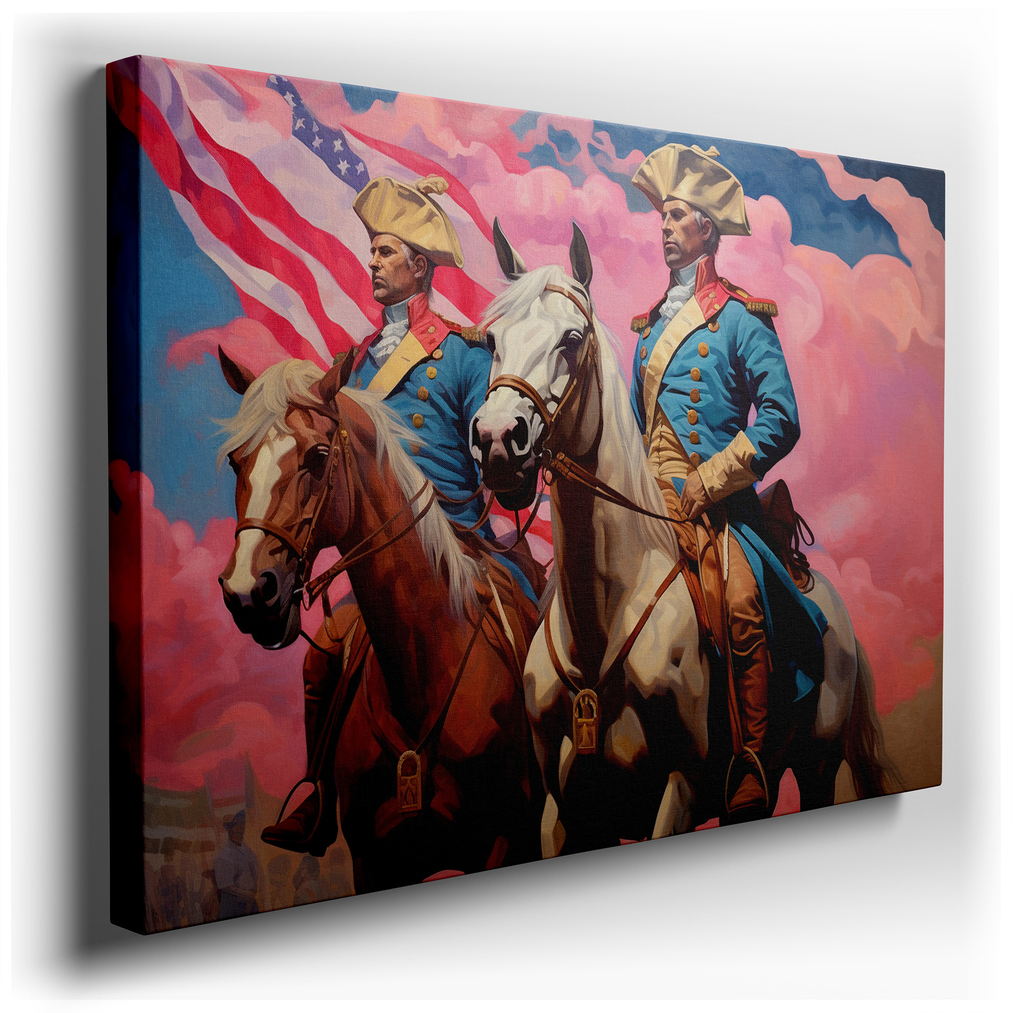 Historical Leaders on Horseback at Dawn: A Representation of Leadership and Valor - Large Canvas Wall Art for Office