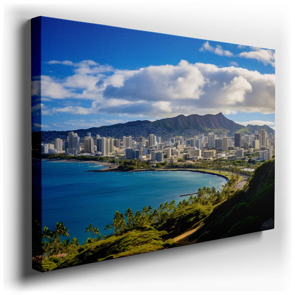 Honolulu Coastline and Diamond Head Crater - Tropical Paradise Canvas Wall Art