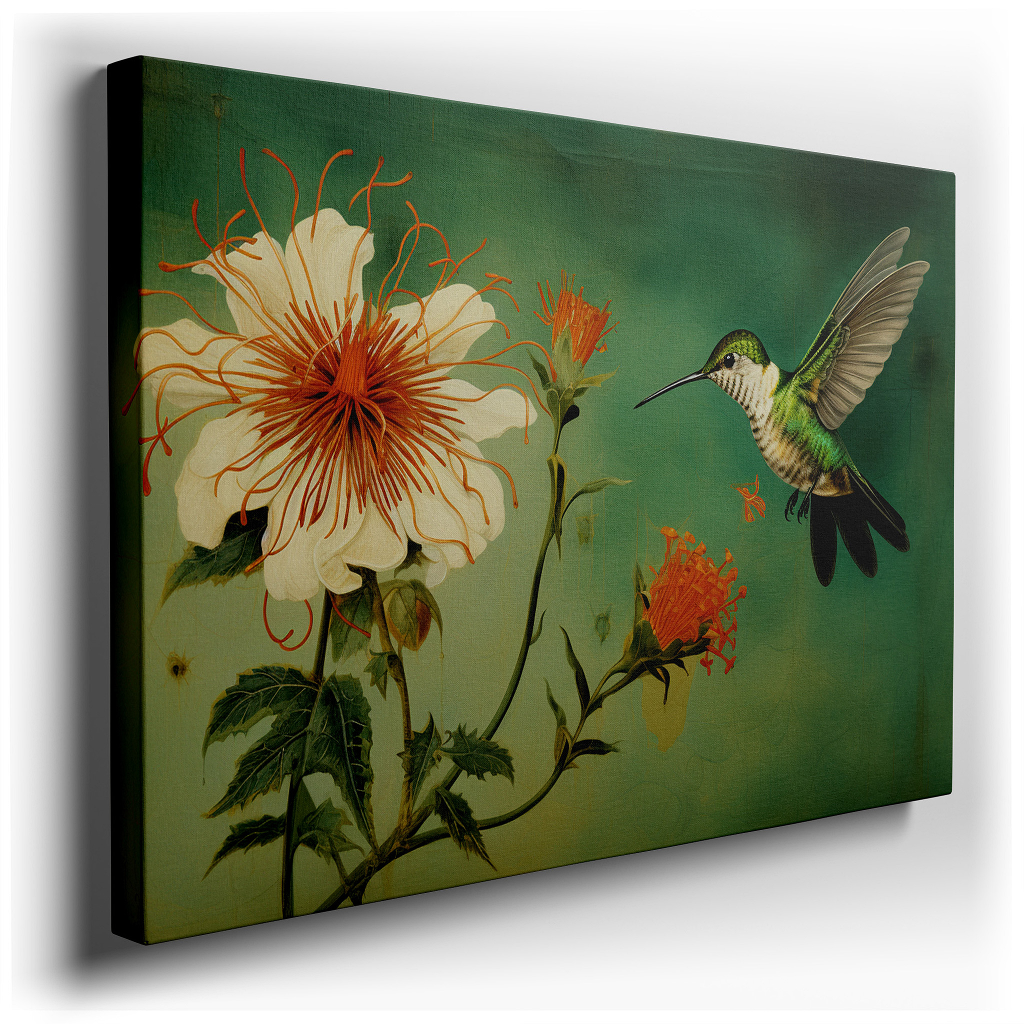 Hummingbird and Flower: A Graceful Display of Nature's Elegance and Swiftness - Large Wall Art, Canvas Wall Art, Wall