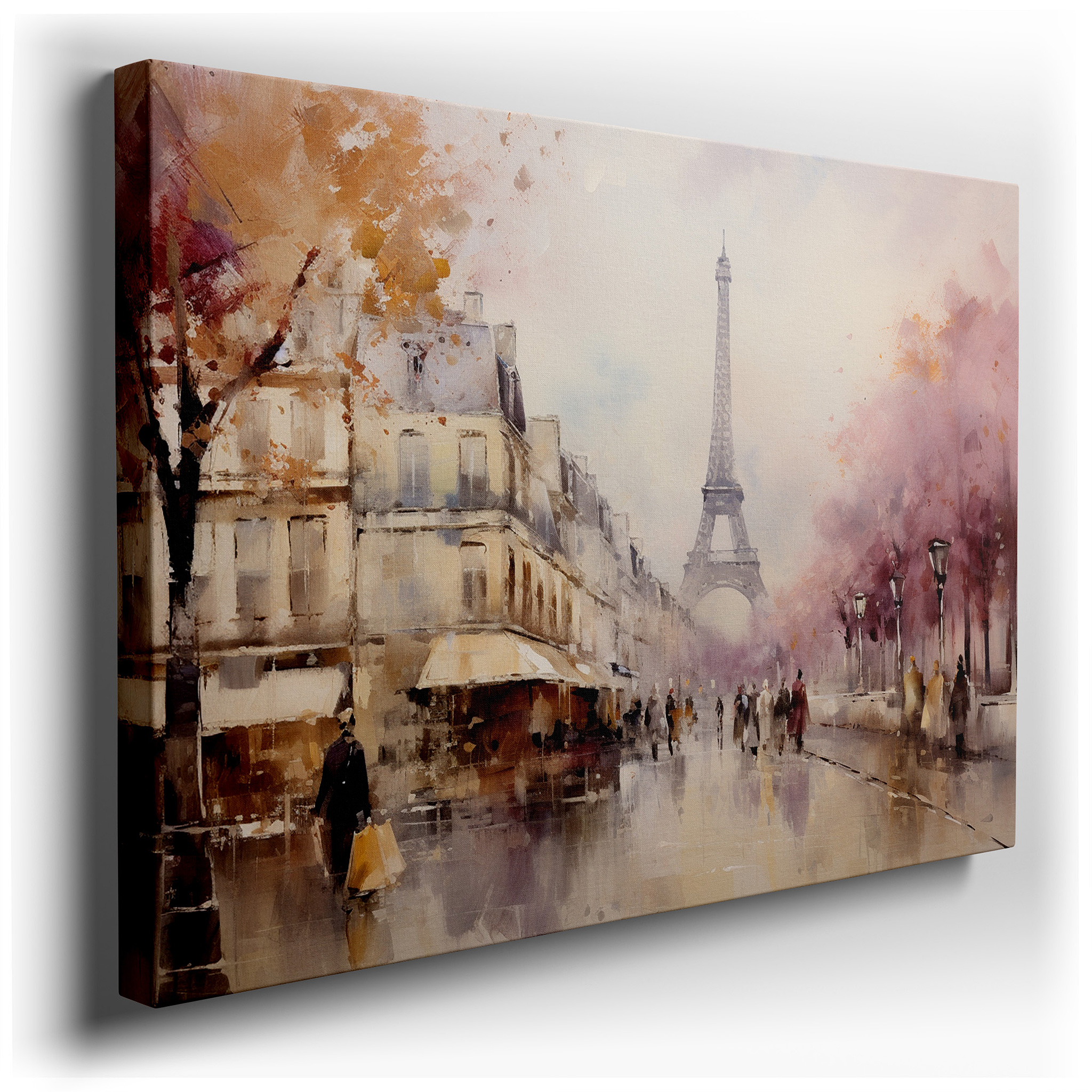 Impressionist Dream of Paris in Spring: Eiffel Tower and Blossoming Trees Large Canvas Wall Art for Home and Office