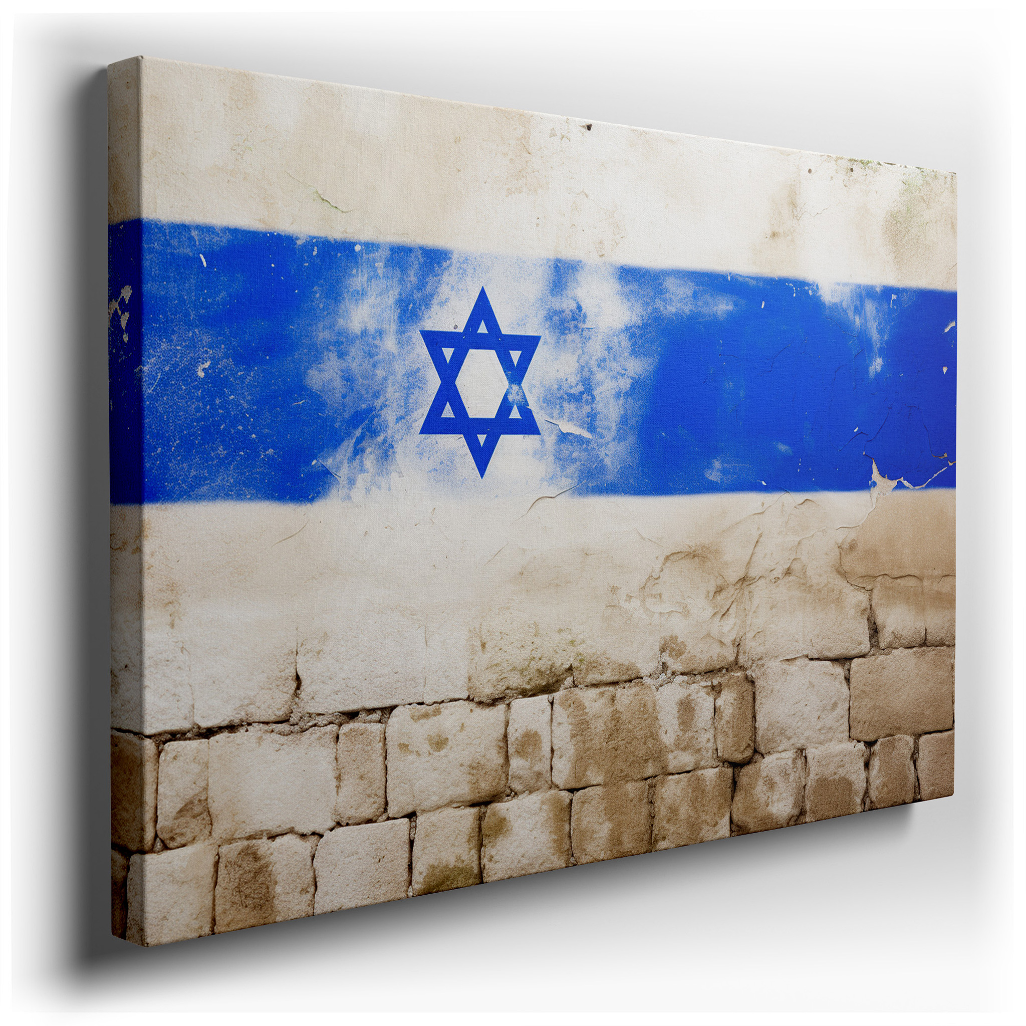 Israel's Flag Displayed on Aged Wall Representing National Strength and Pride: Large Wall Art, Canvas, Decor for Office