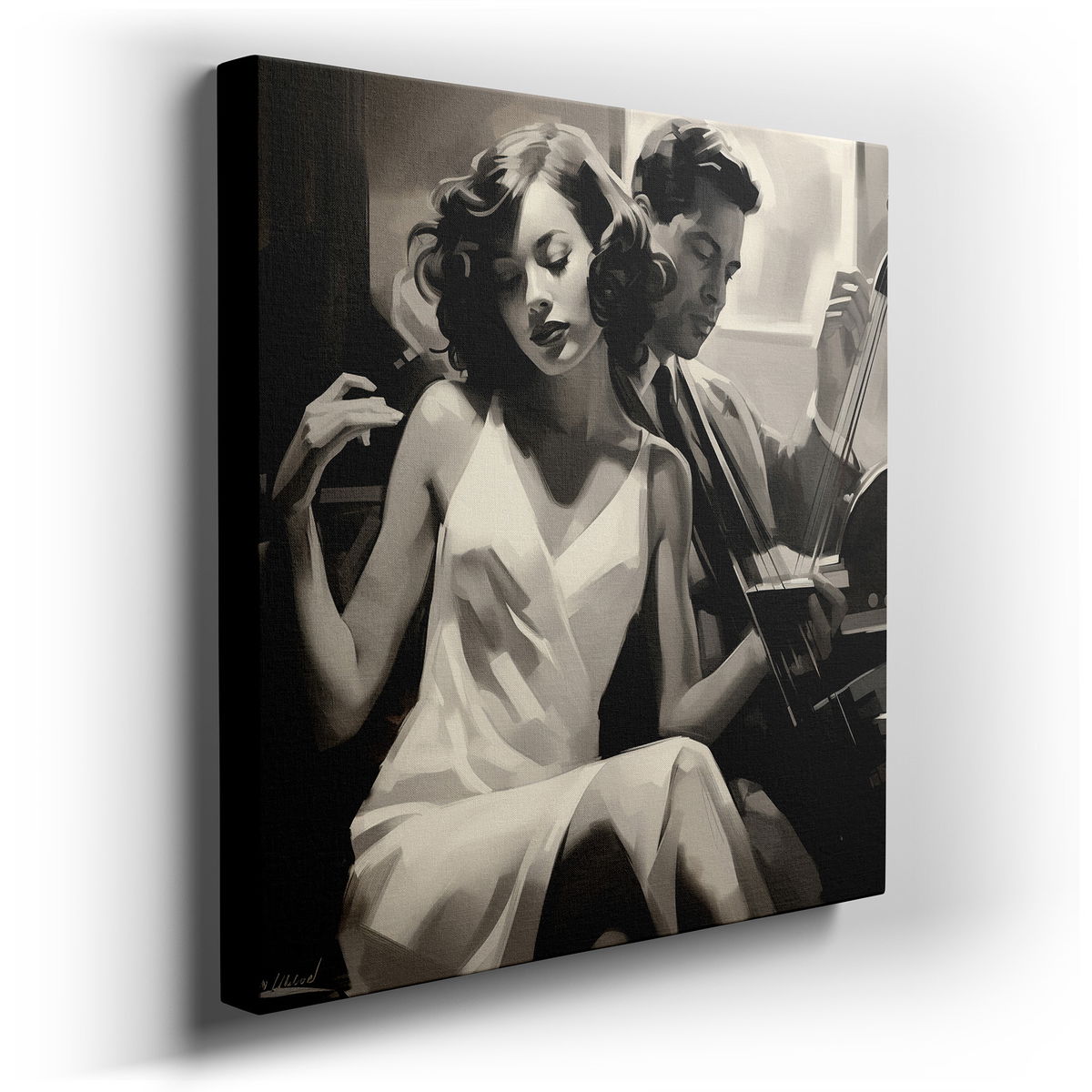 Jazz Club-Themed Canvas Wall Art - Expressive Black and White