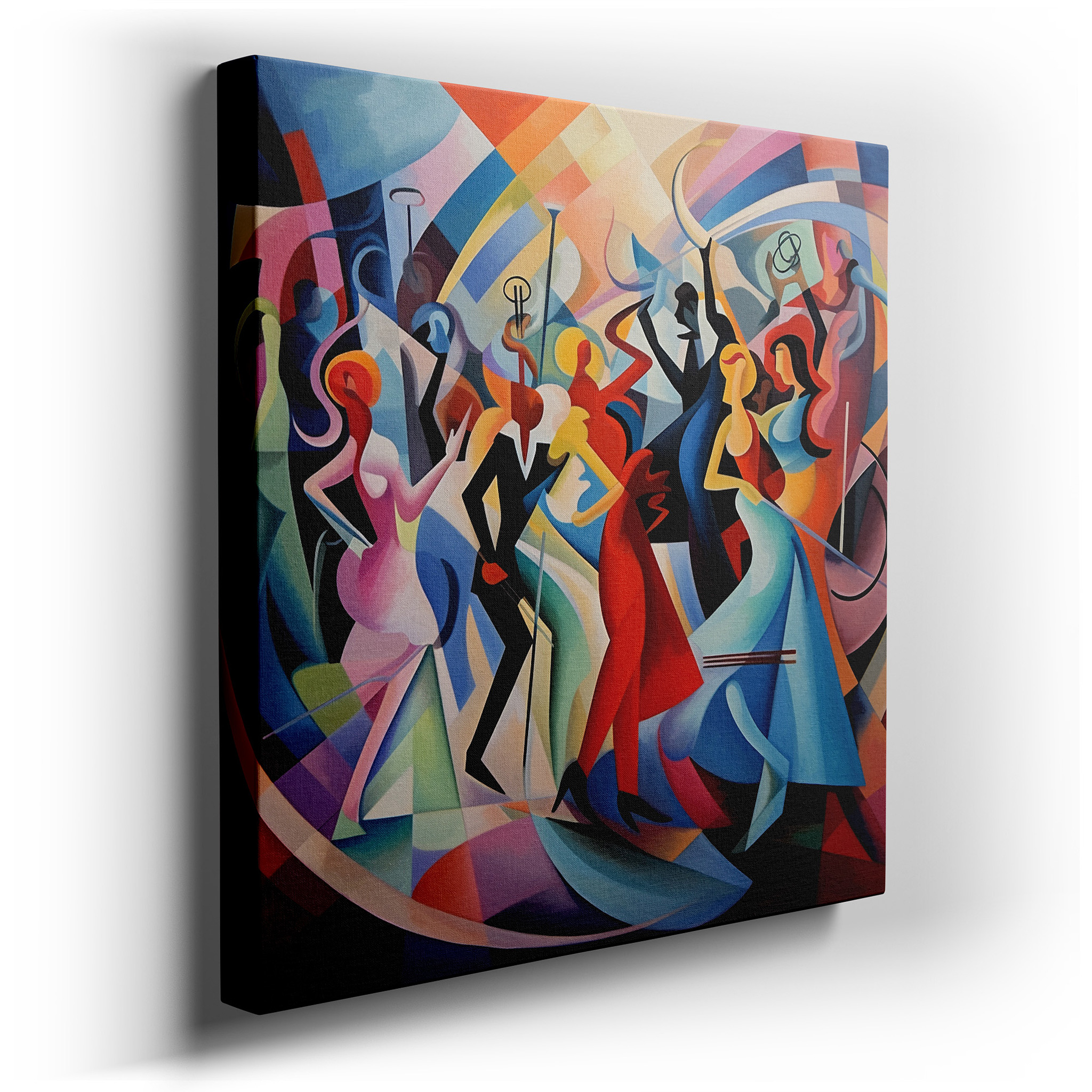 Joyful Abstract Dance Large Canvas Wall Art in Vibrant Reds, Blues, and Whites for Office and Bedroom Decor wrapped