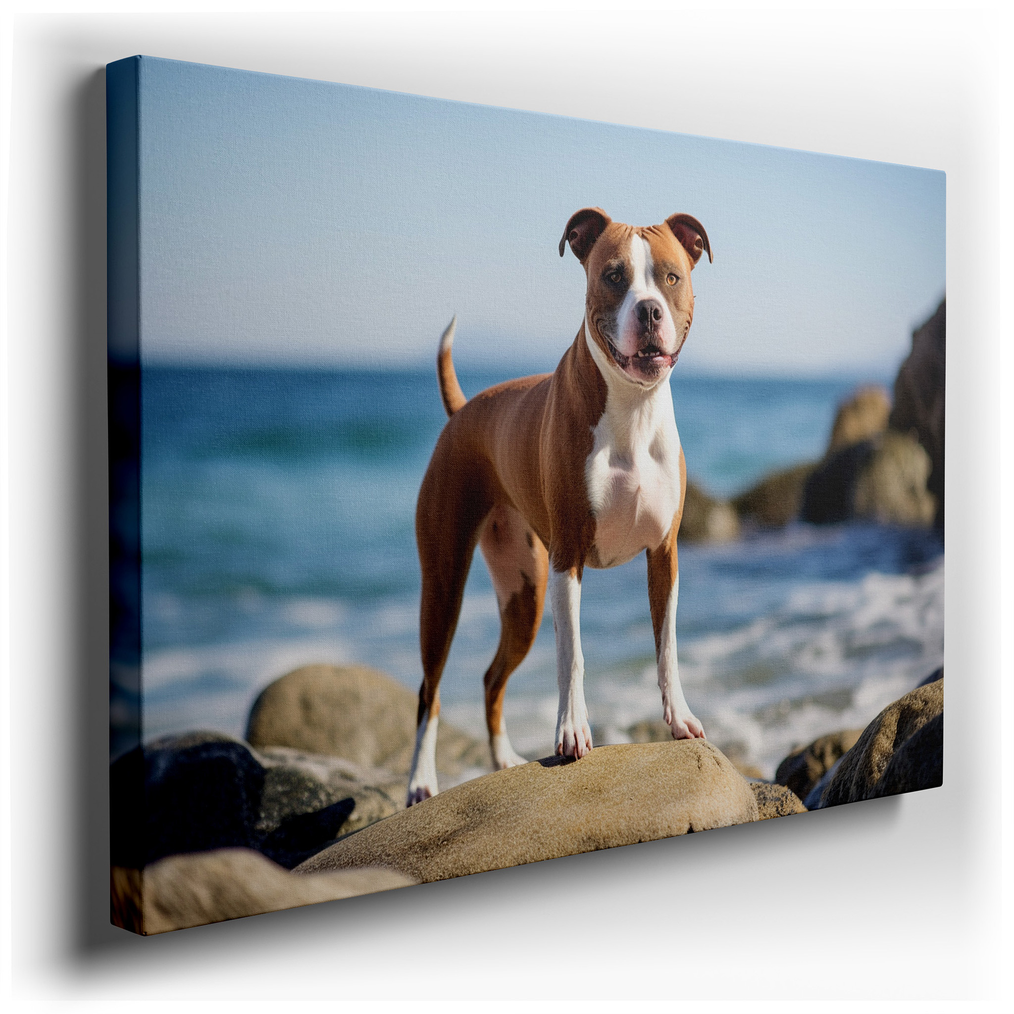 Joyful Dog by the Ocean: Capturing the Essence of Happiness, Freedom, and Serene Natural Beauty - Large Wall Art,