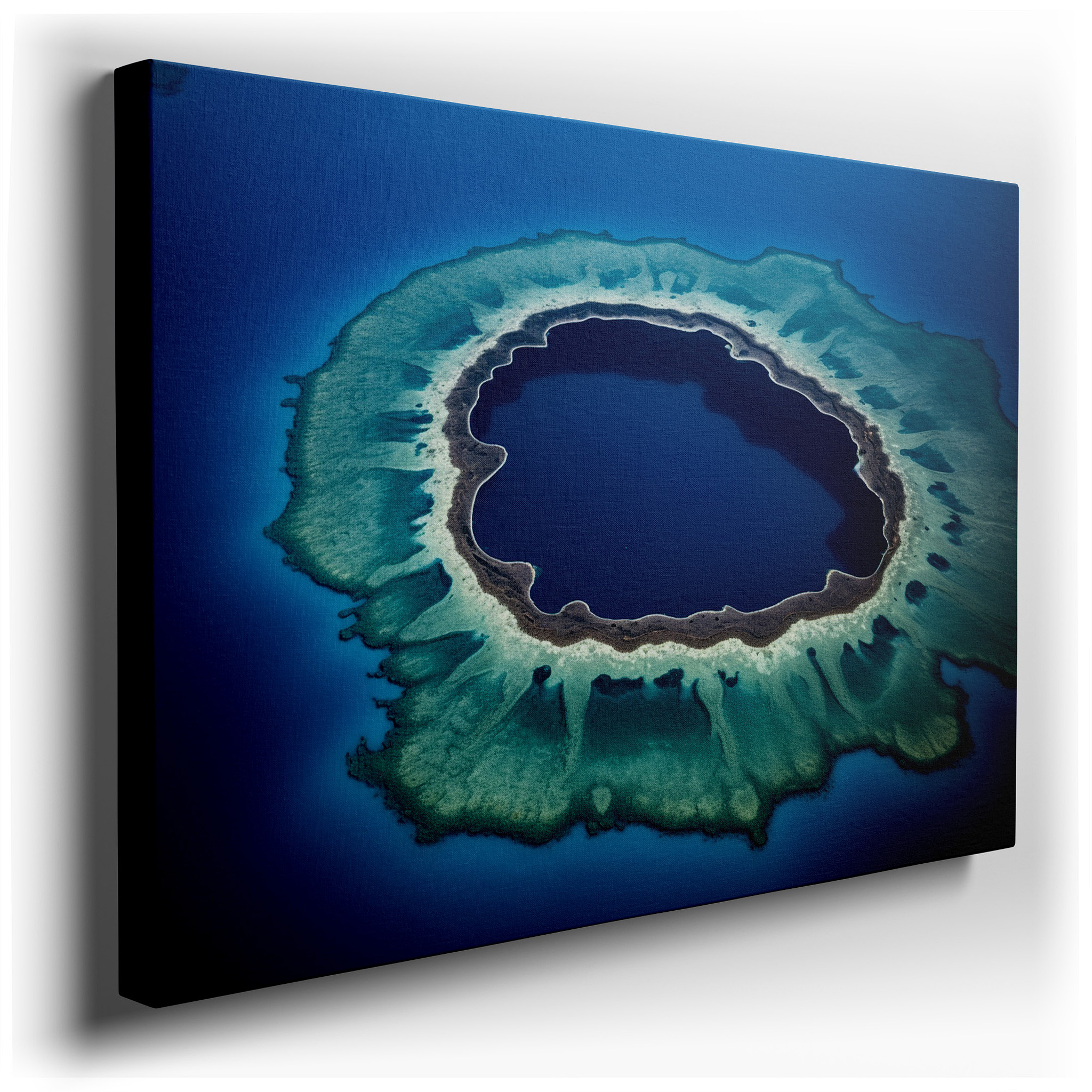Lagoon Aerial View: Serene Harmony of Vivid Coral, Large Canvas Wall Art for Office Decor wrapped canvas - main product