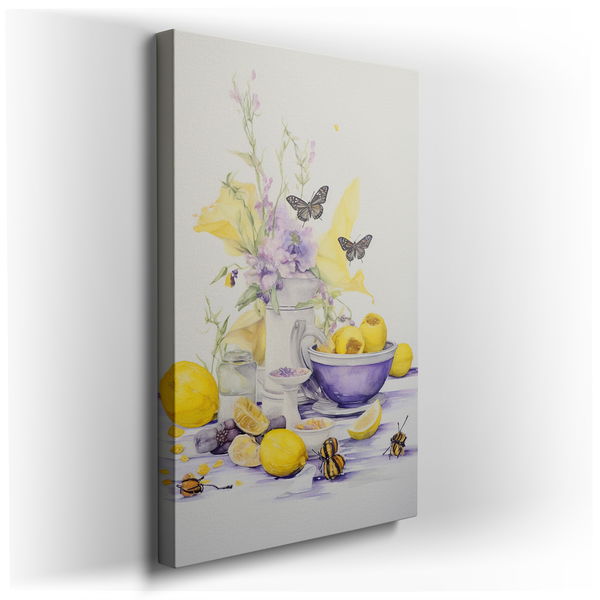 Lemon and Butterfly Serenity - Floral Canvas Wall Art