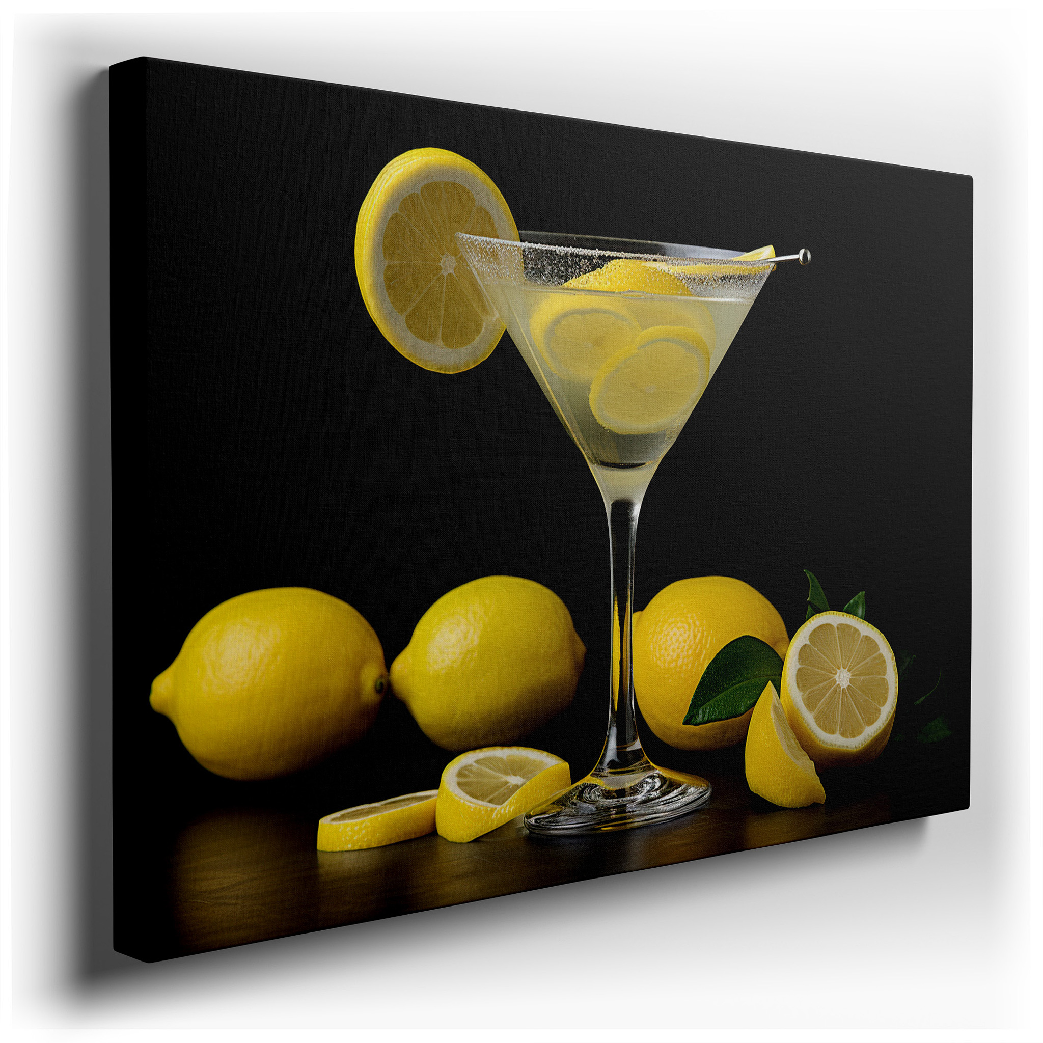 Lemon Martini Wall Art: Vibrant Masterpiece with a Dark, Mysterious Backdrop - Large Canvas Art for Office and Bedroom