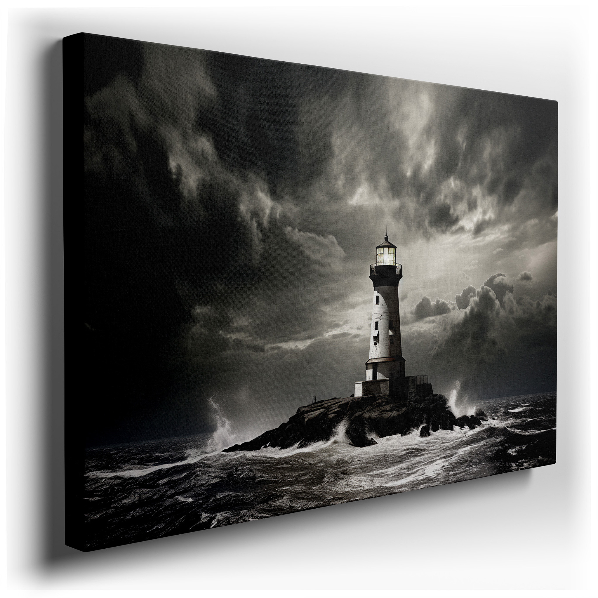 Lighthouse: A Beacon of Strength Amidst Stormy Seas - Resilient Large Wall Art, Canvas Wall Decor for Offices wrapped