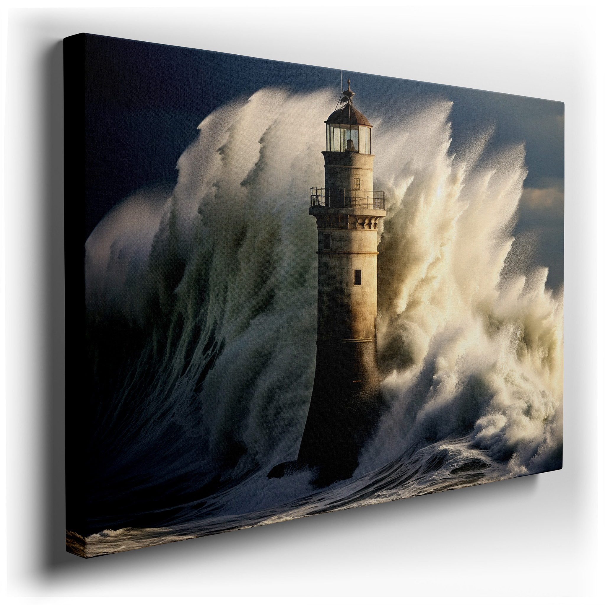 Lighthouse Amidst Stormy Seas Wall Art: A Symbol of Resilience and Guidance - Large Canvas Art for Office and Bedroom