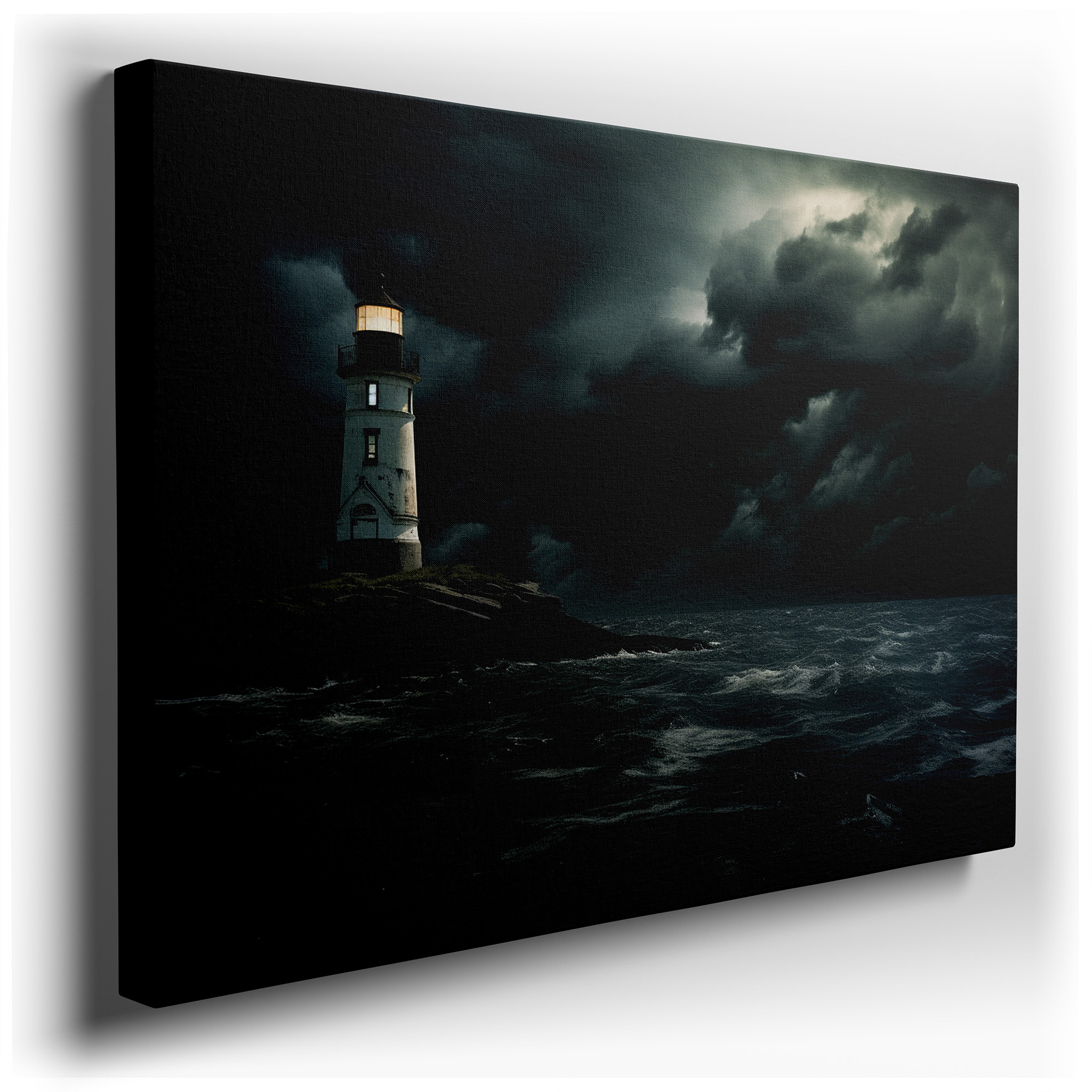 Lighthouse Amidst Stormy Seas Wall Art - Symbolizing Resilience and Hope, Perfect for Home or Office Decor, Available