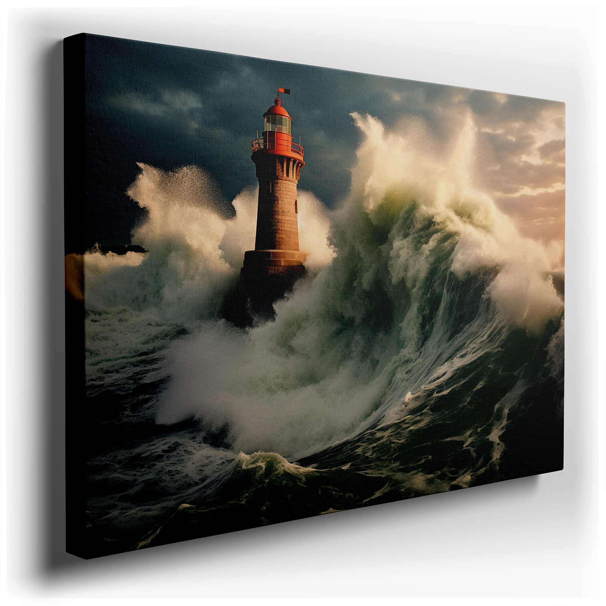 Lighthouse Amidst Stormy Seas Wall Art - Symbolizing Resilience and Hope, Perfect for Office, Living Room, or Bedroom