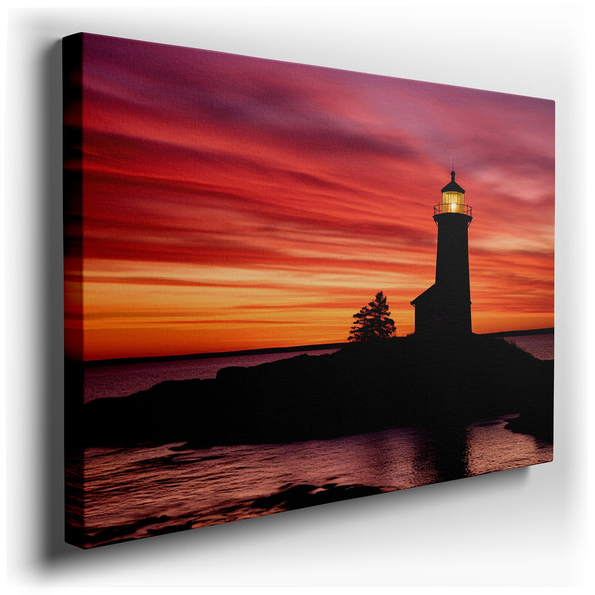 Lighthouse Beacon at Sunset - Coastal Canvas Wall Art