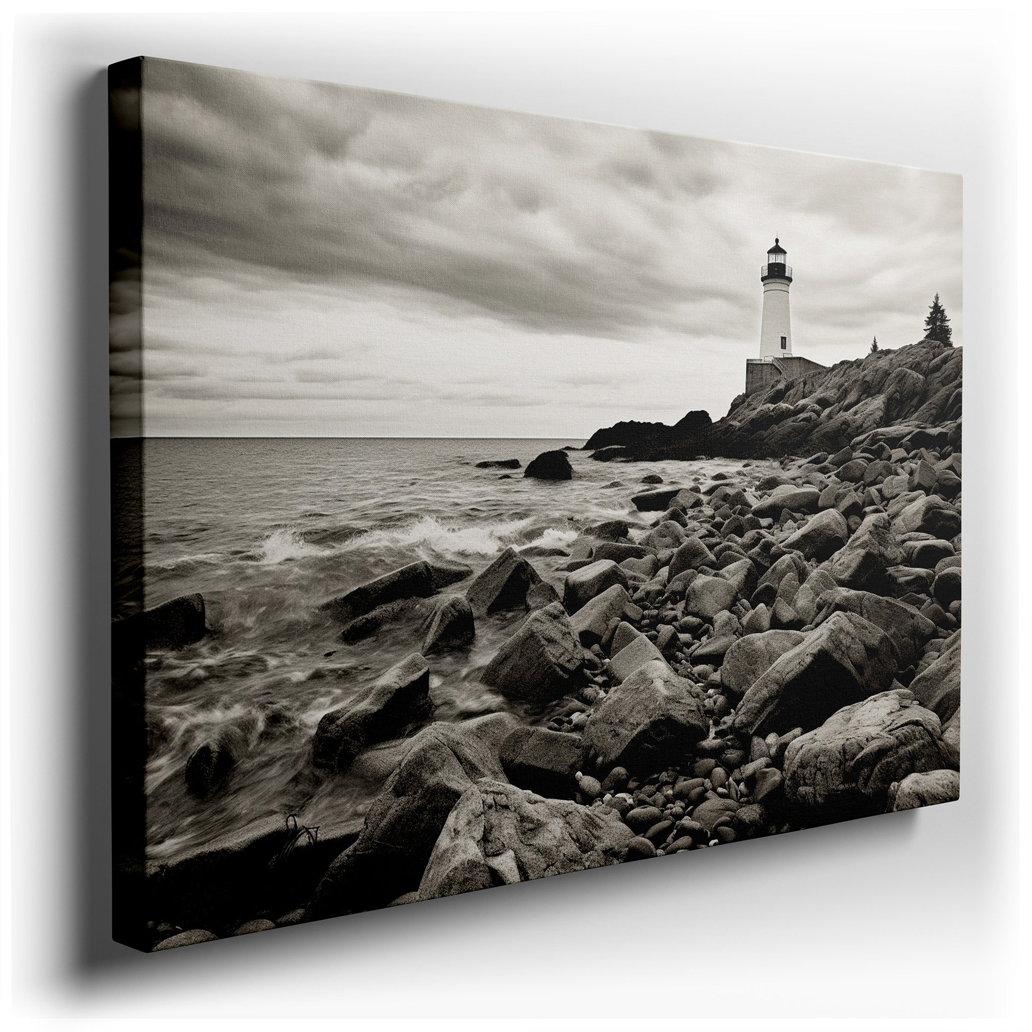 Lighthouse of Resilience Wall Art - A Beacon of Hope Amidst Turbulent Seas, Large Canvas Wall Decor for Office and