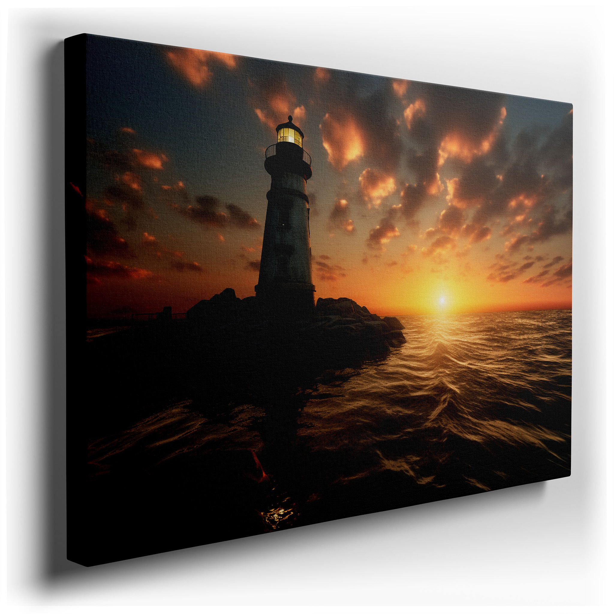 Lighthouse on Rugged Cliffs Wall Art: Guiding from Day to Night, Perfect for Office or Bedroom Decor, Available as