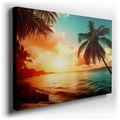 Lone Palm Silhouette at Sunset - Coastal Canvas Wall Art