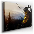 Lone Skier Ascending in Chairlift - Blue and Orange Canvas Wall Art