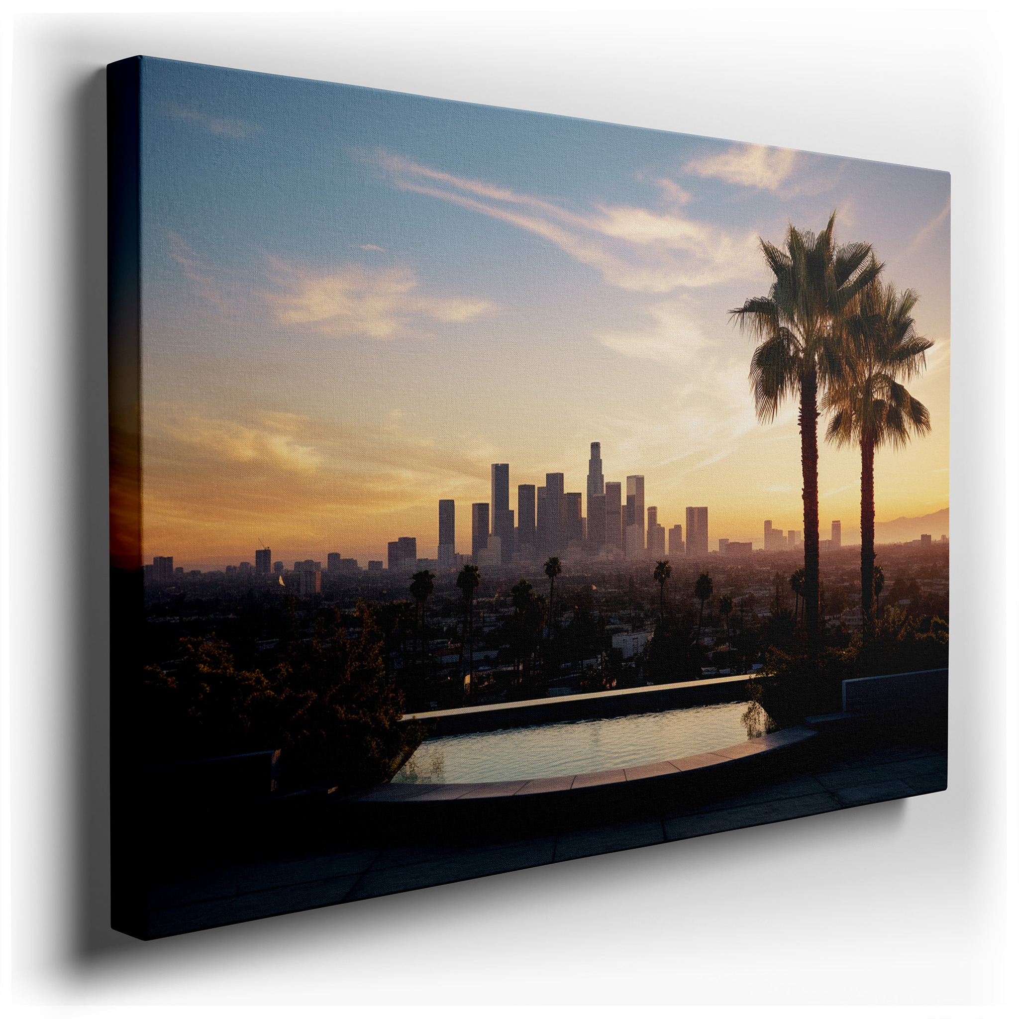 Los Angeles Skyline at Sunset Wall Art - Urban Elegance Meets Natural Serenity, Large Canvas Decor for Office and
