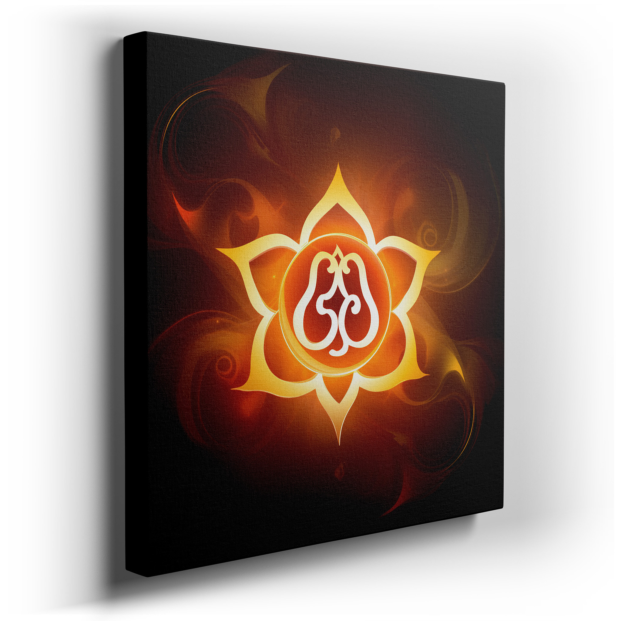 Lotus of Enlightenment Wall Art: Radiant Symbol of Purity and Resilience in Fiery Hues - Large Canvas Art for Home and
