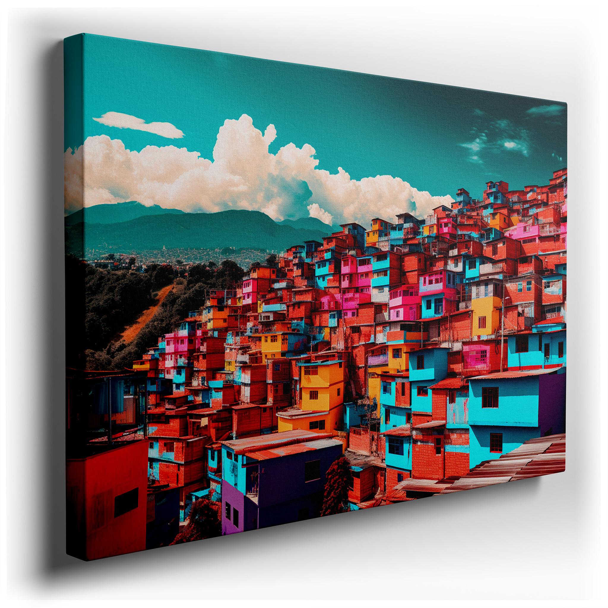 Lush Green Mountain and Vibrant Hilltop Community Large Wall Art, Canvas Wall Decor for Office, Bedroom, and Living