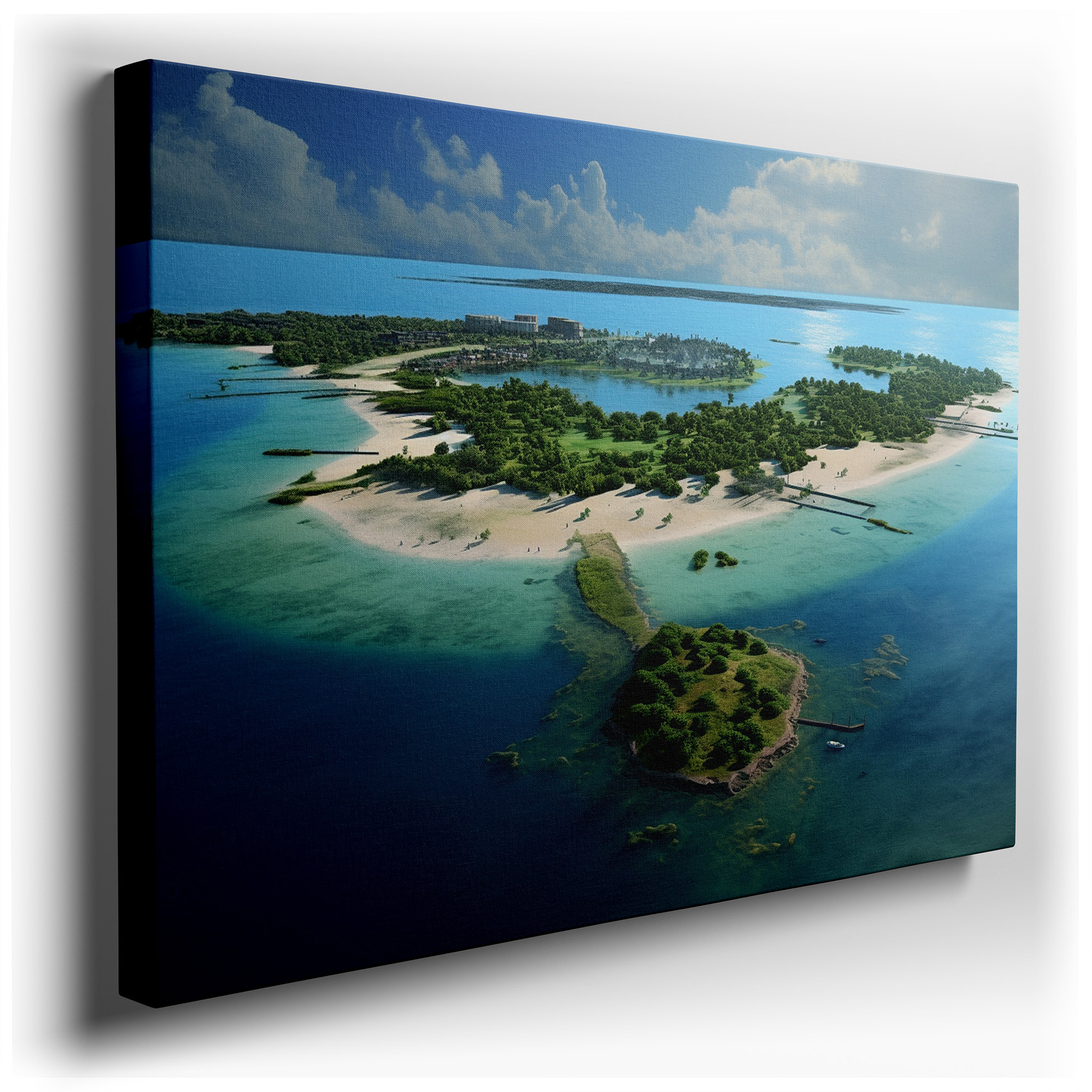 Lush Greenery and Azure Waters Aerial View Large Canvas Wall Art, Perfect for Office, Bedroom, and Living Room Decor