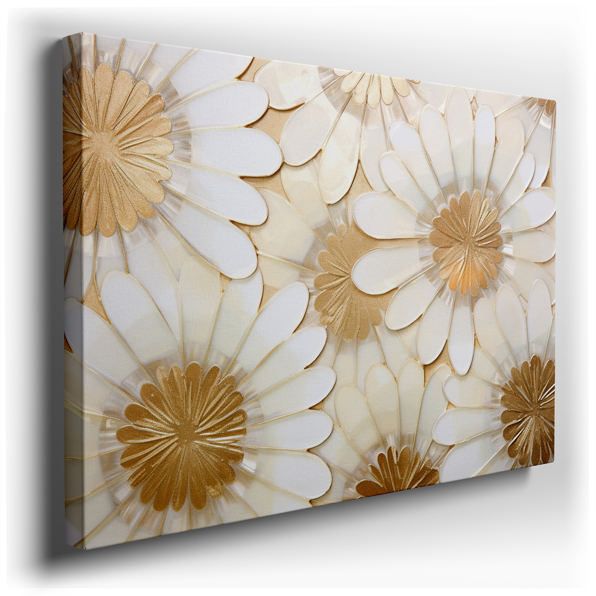 Luxurious Floral Symphony in Gold and Light - Large Canvas Wall Art for Office and Bedroom Decor wrapped canvas - main