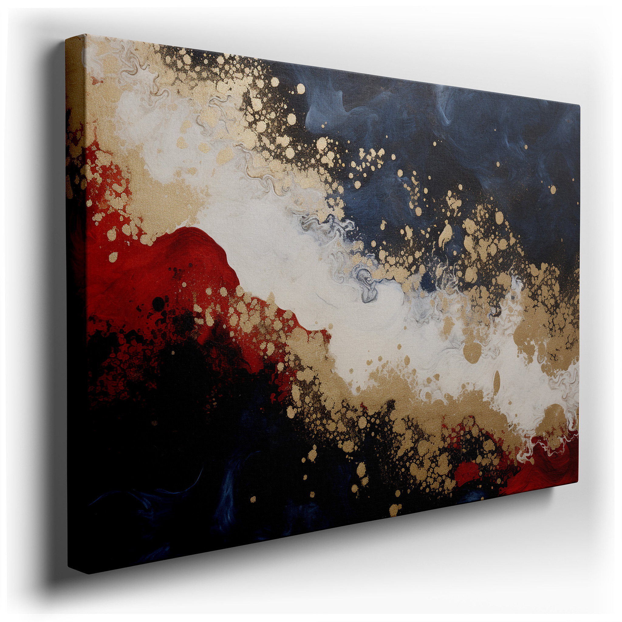 Luxurious Gold, Mysterious Deep Blue, and Vibrant Red Abstract Canvas: Inspiring and Illuminating Large Wall Art,