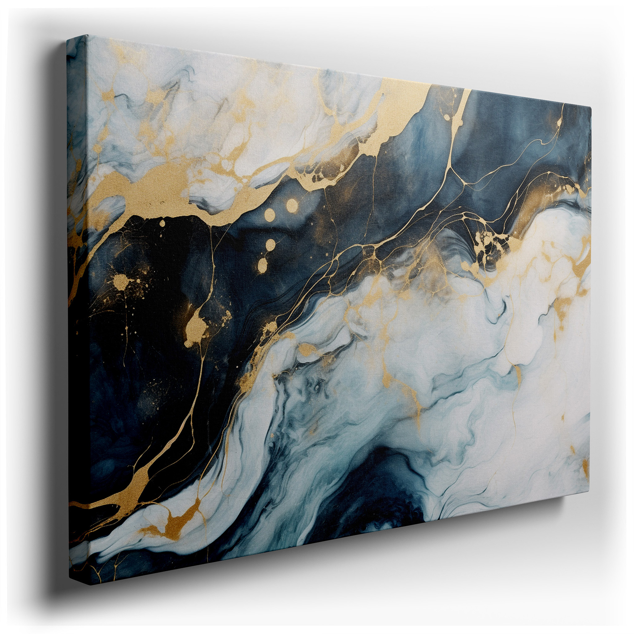 Luxurious Ocean Blues and Moonlit Gold Accents Large Wall Art, Canvas Wall Art, Wall Decor for Office and Bedroom