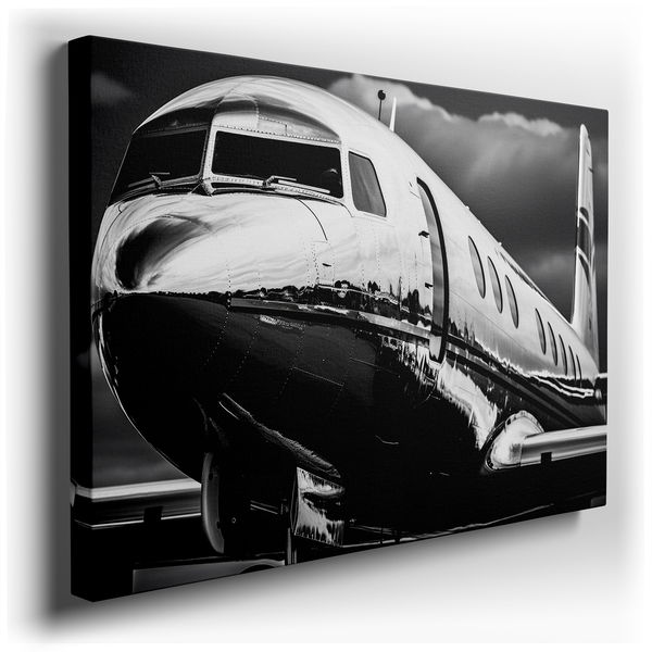 Luxurious Silver Jet Soaring Through Swirling Clouds - Monochrome Canvas Wall Ar