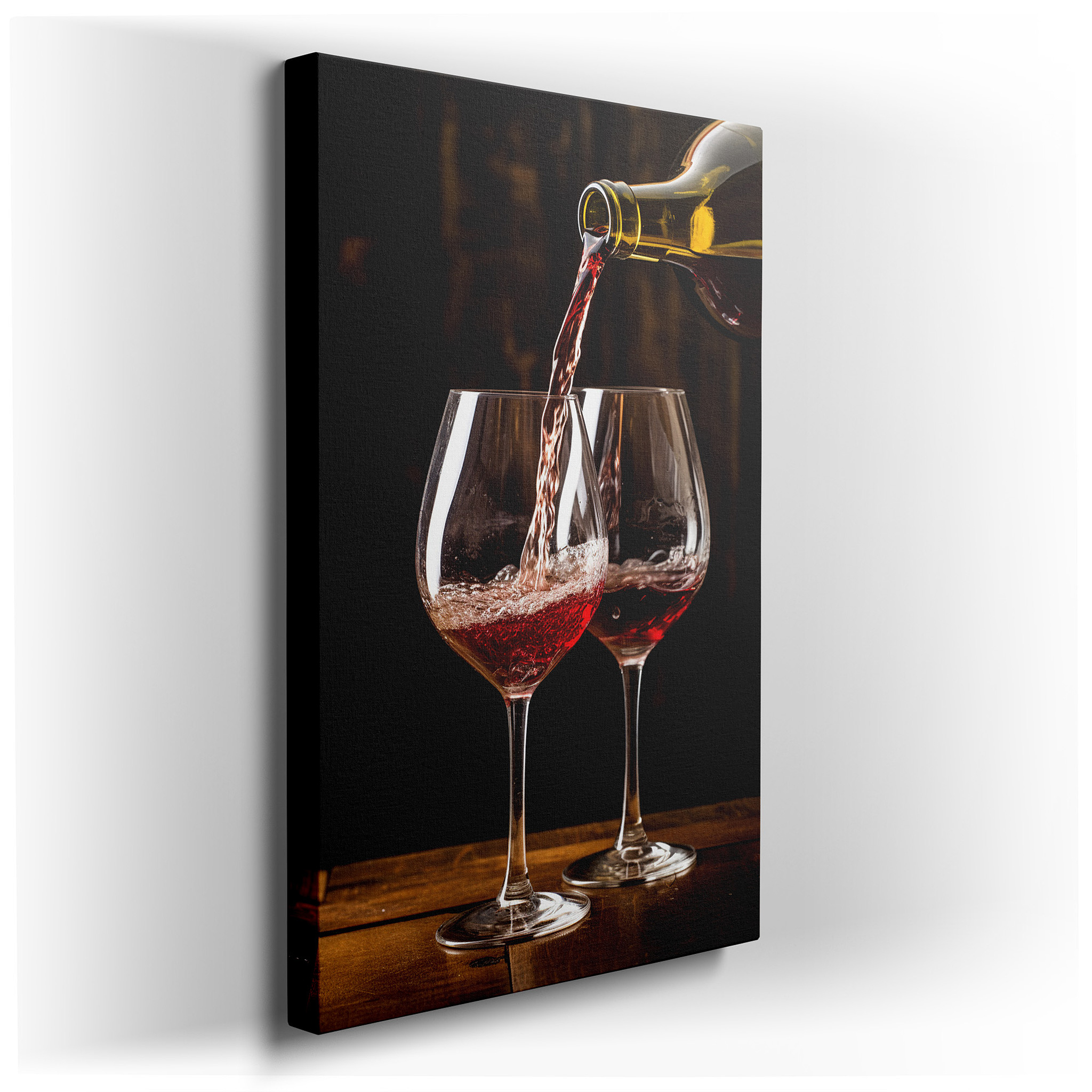 Luxurious Wall Art Featuring Red Wine Pouring into Elegant Glasses, Celebrating Indulgence and Craftsmanship, Large