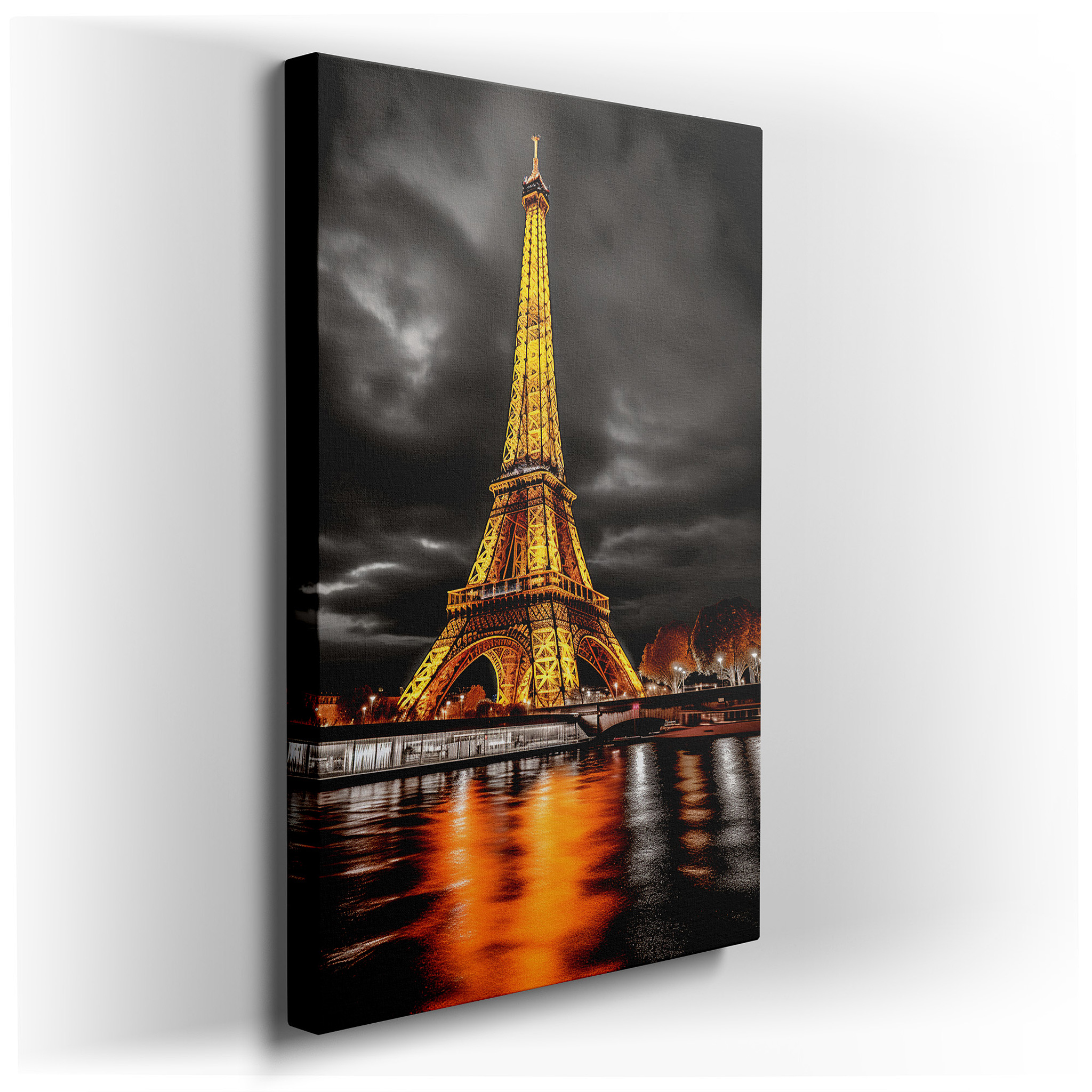 Magical Paris Night Sky and Golden Eiffel Tower Large Canvas Wall Art for Bedroom and Office Decor wrapped canvas -