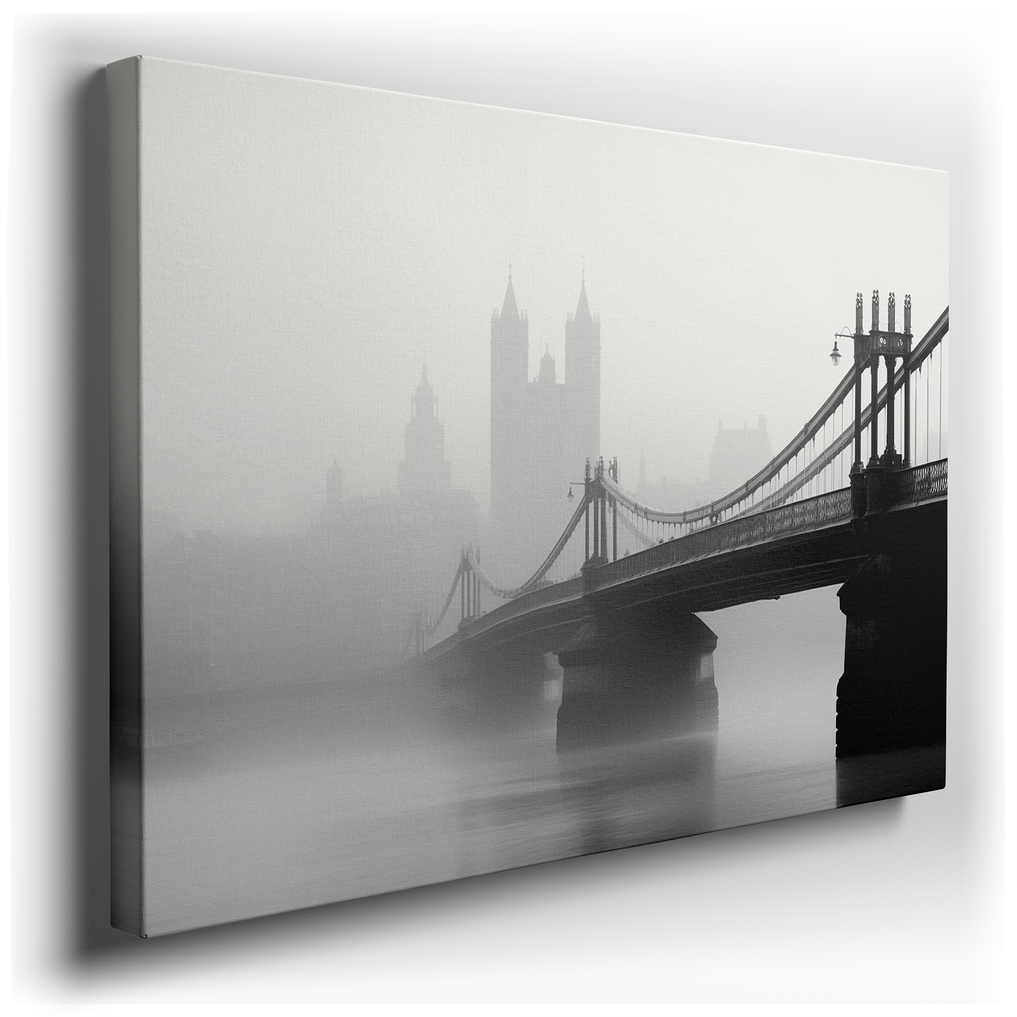 Majestic Bridge in Mist - Monochrome Urban Silhouette Large Wall Art, Canvas Wall Art, Wall Decor for Office, Bedroom,