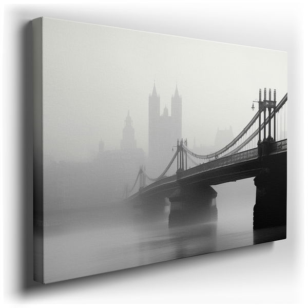 Majestic Bridge in Mist - Monochrome Urban Canvas Wall Art