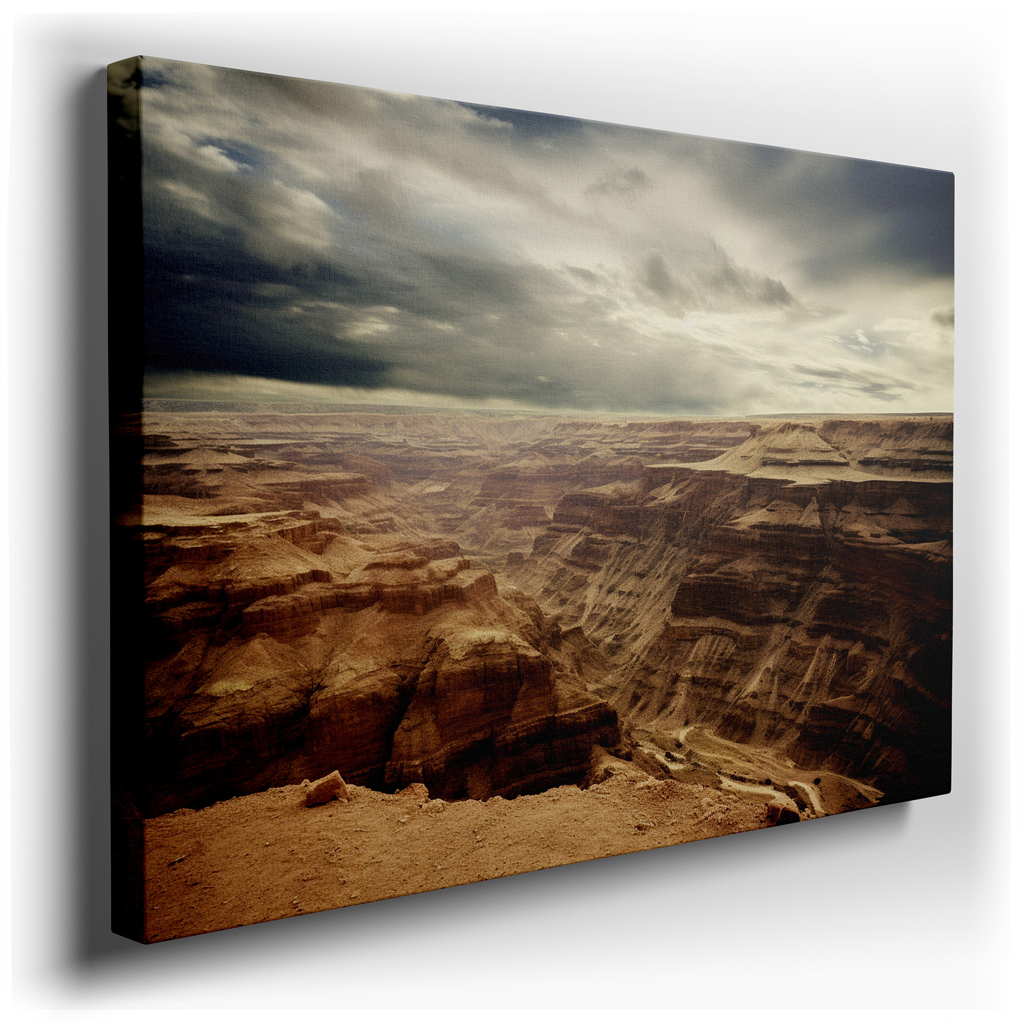 Majestic Canyon Beneath Stormy Skies: Enigmatic Wilderness Scene for Thoughtful Environments, Large Canvas Wall Art,