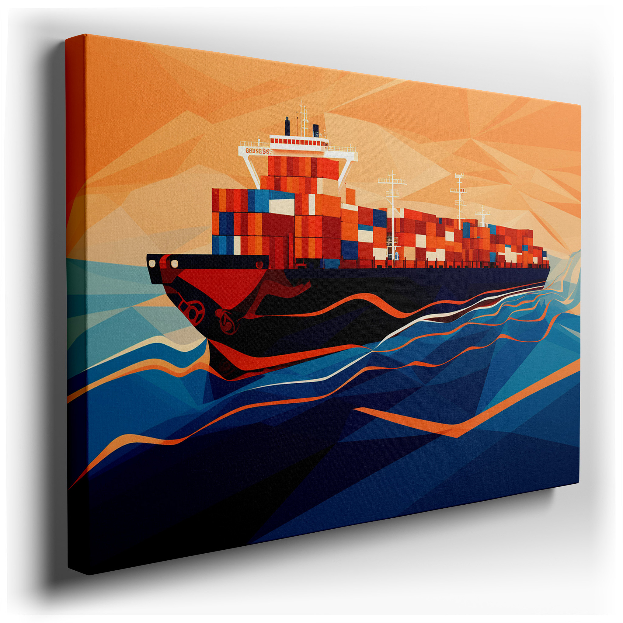 Majestic Cargo Ship Canvas Wall Art: Tranquil Ocean Waves at Sunset for Office, Bedroom, and Home Decor wrapped canvas