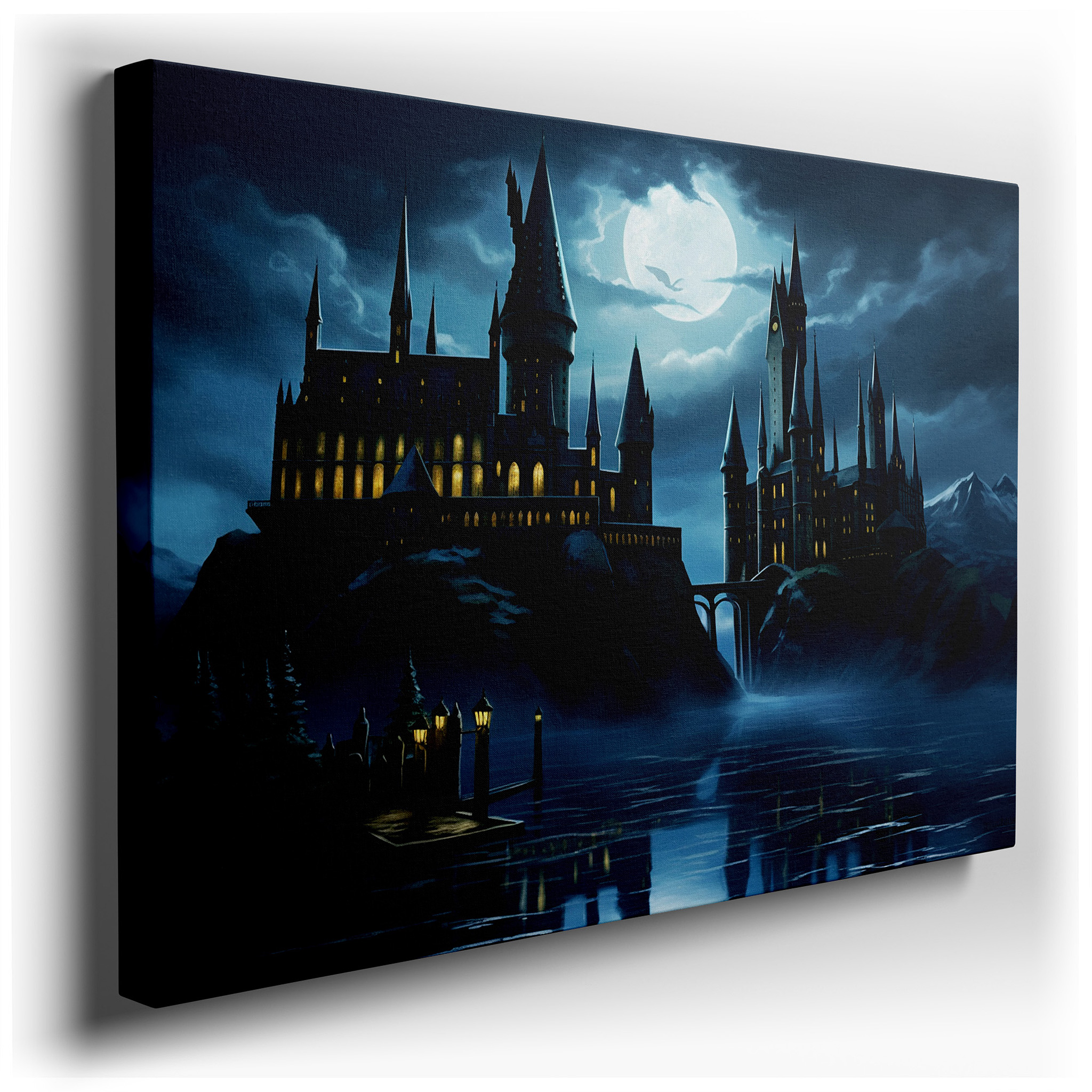 Majestic Castle Beneath a Moonlit Sky: A Portal to Enchanted Lands - Large Canvas Wall Art for Office, Bedroom, and
