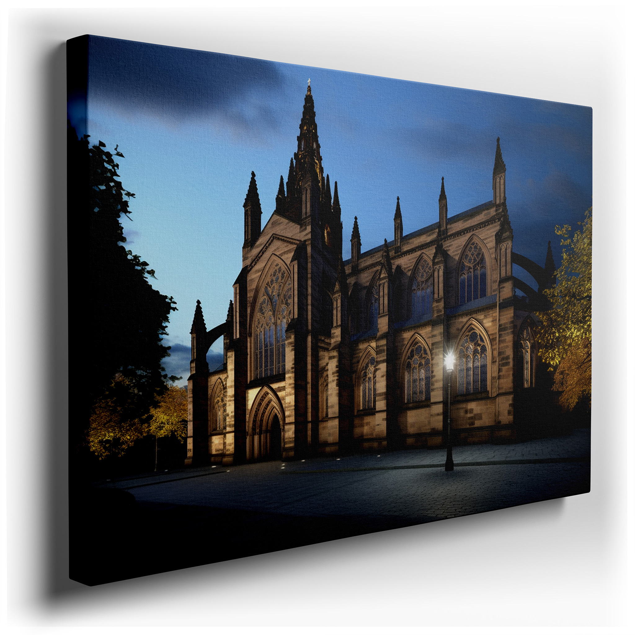 Majestic Cathedral at Dusk: A Mystical and Ethereal Architectural Display, Large Canvas Wall Art Decor wrapped canvas -