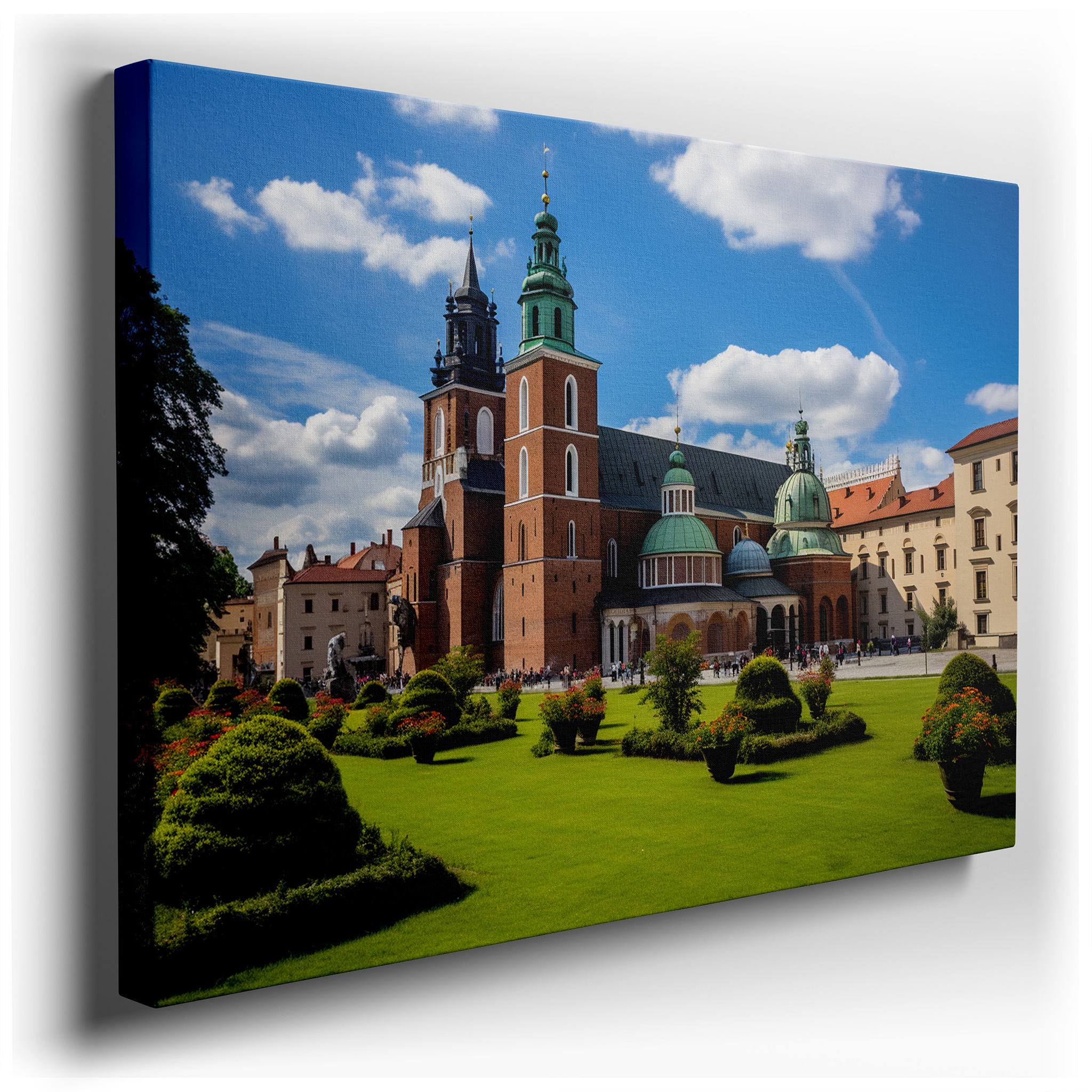 Majestic Cathedral Surrounded by Lush Gardens Beneath a Tranquil Blue Sky Large Wall Art, Canvas Wall Art, Wall Decor